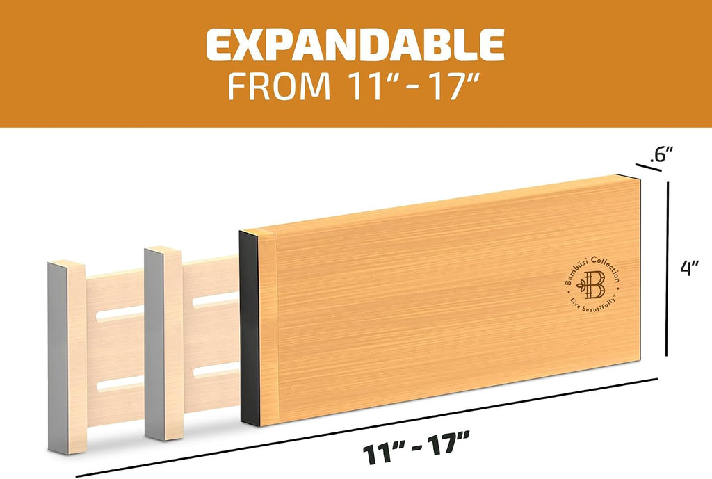 6-Pack Deep Drawer Dividers 4-Inch High Dresser Drawer Organizer, Bamboo