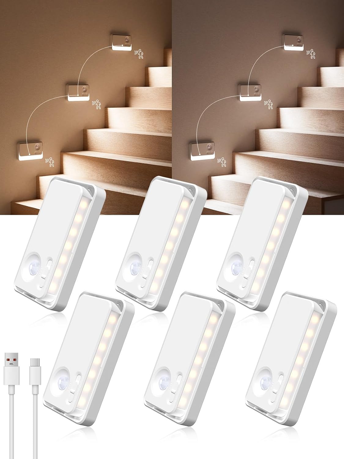 Sync LED Stair Lights Indoor,Motion Sensor Night Lights, Step Light, 6Packs