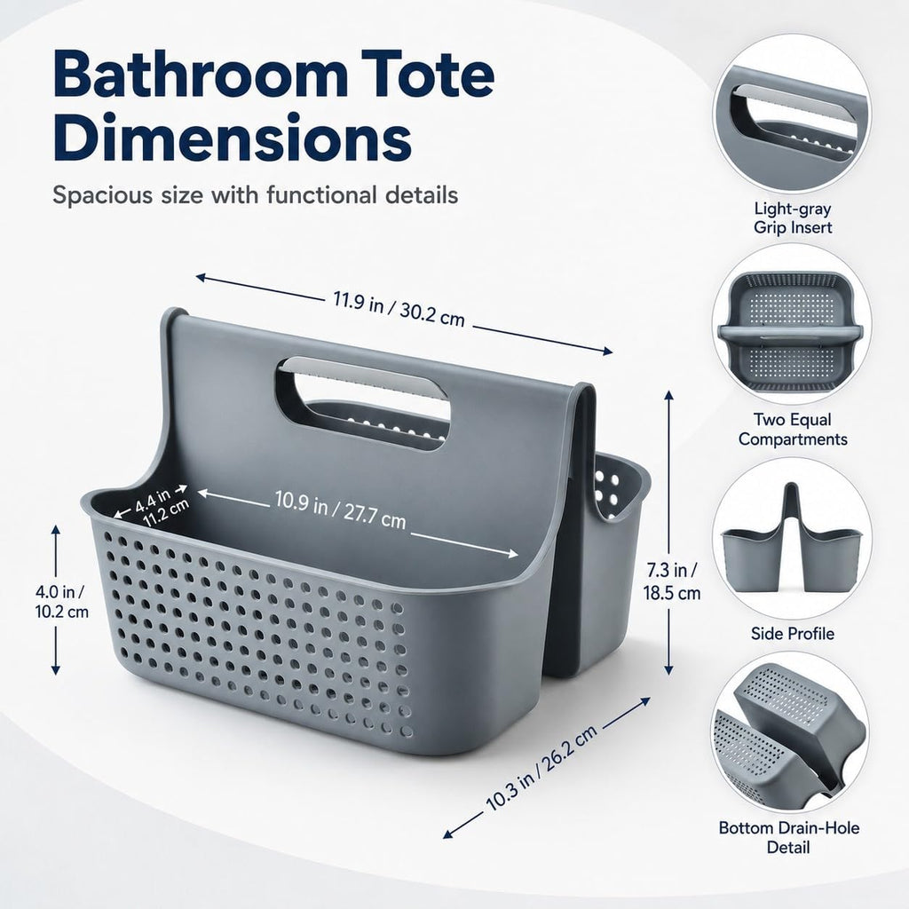 NINU Gray Portable Shower Caddy, 2-Compartment Storage Organizer