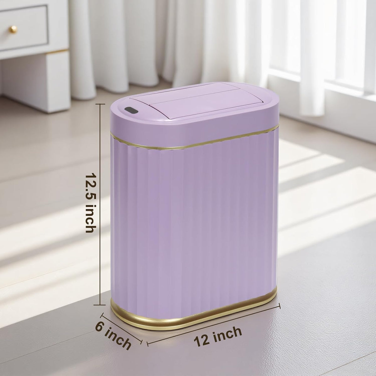SYNCVIBE Bathroom Sensor Trash Can, 2 Gallon, Butterfly Lid, Purple