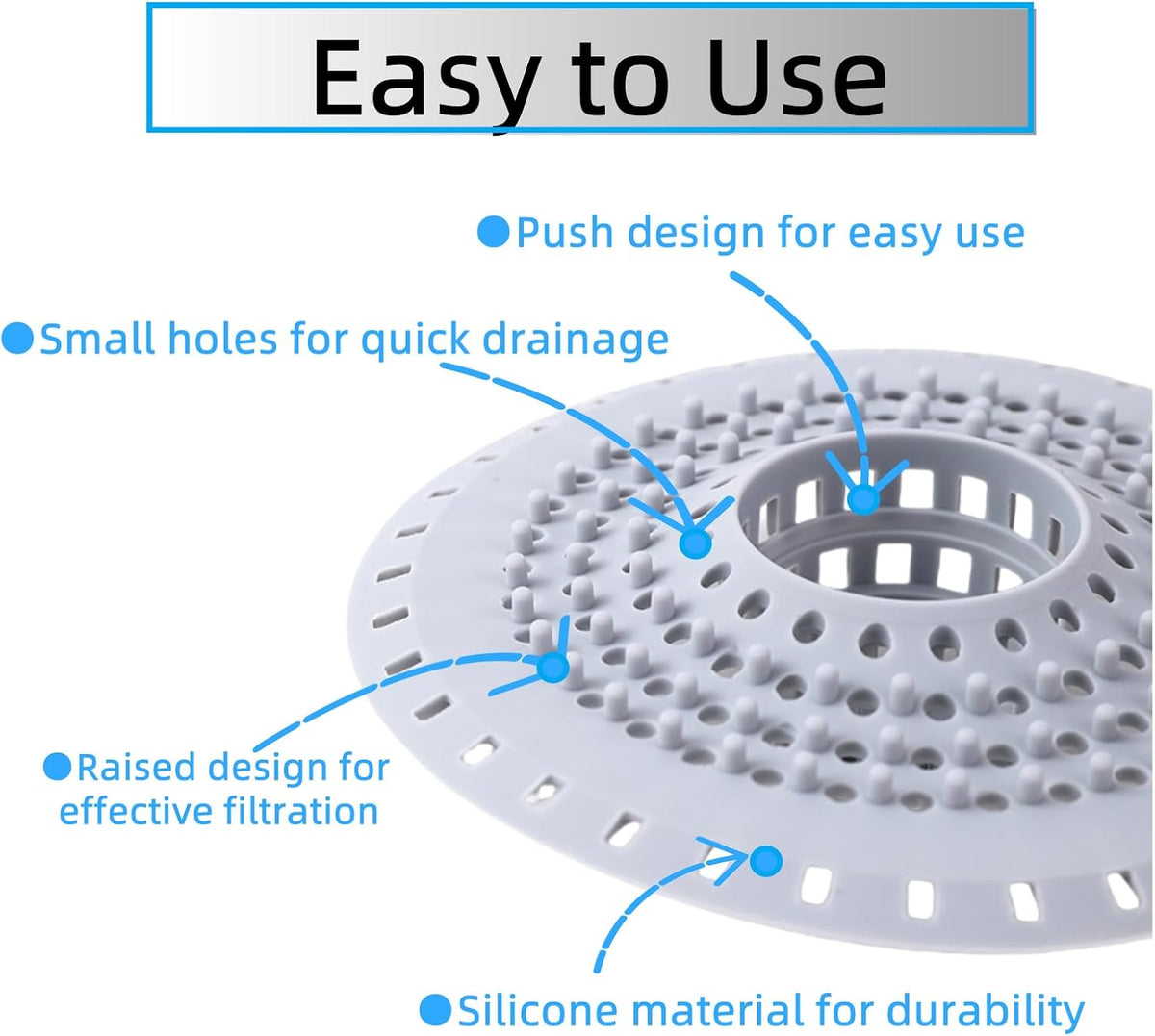 Grey Drain Hair Catcher Shower Drain Cover Hair Catcher Bathtub Drain Hair Catcher Silicone Tub Hair Catcher Drain Protector