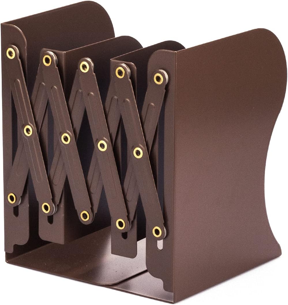 Aobopar Adjustable Metal Book Ends for Shelves Brown