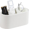 Oval Pen Holder for Desk, Remote Control Holder, Ivory