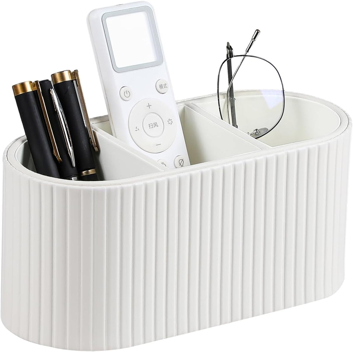 Oval Pen Holder for Desk, Remote Control Holder, Ivory