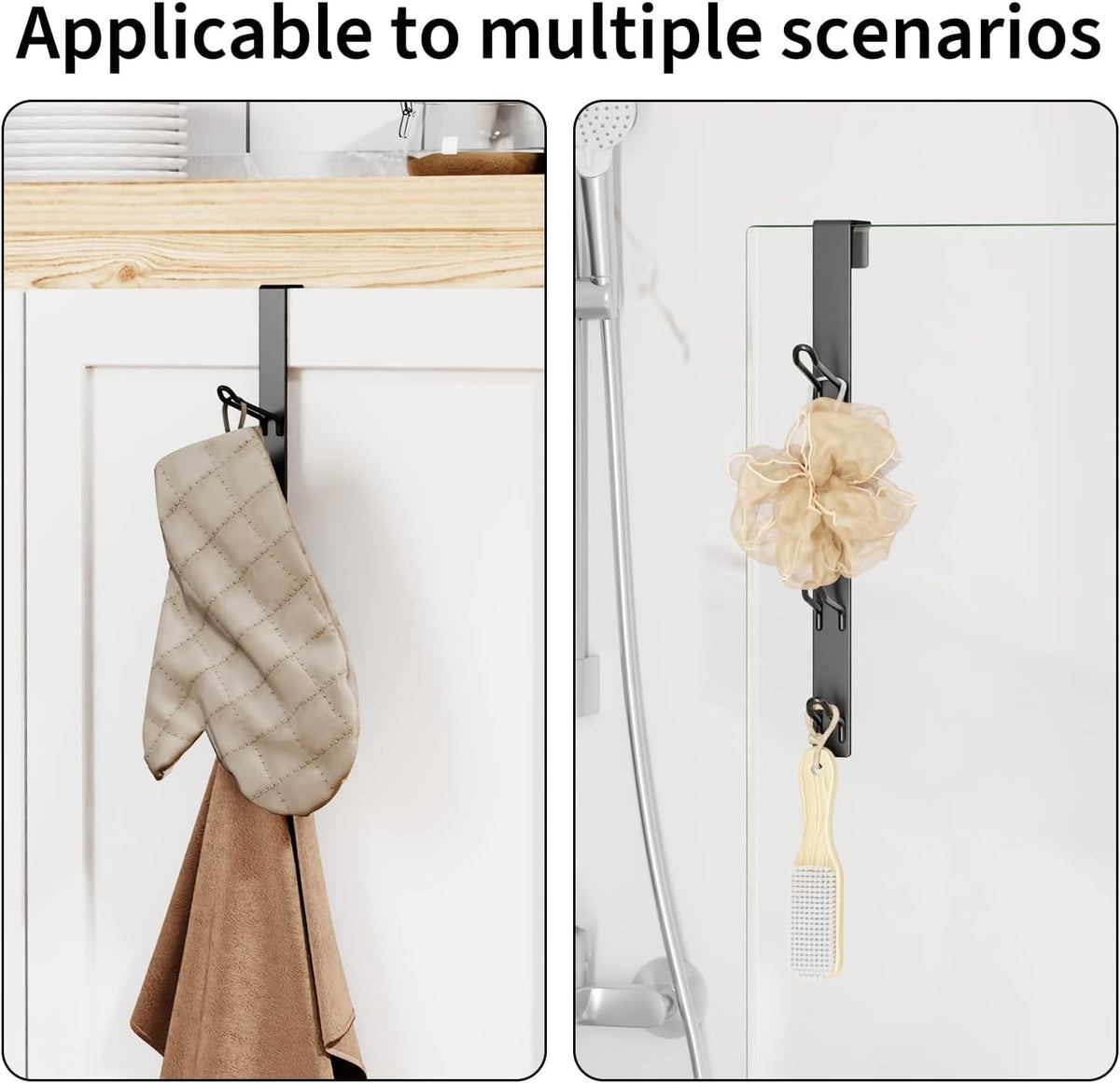niffgaff 16 Hook Over The Door Hooks, Vertical Over The Door Towel Rack, Over Door Hook, Over The Door Hanger, for Towel and Clothes Hangers, Black, 4 Pack,12.28'',for 1.7'' Door