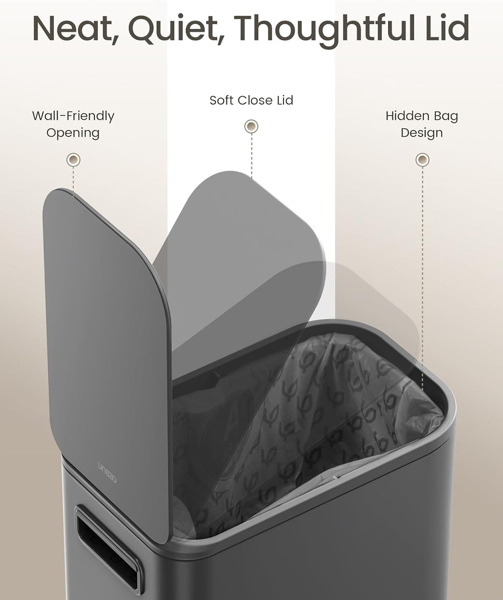 Cesun Small Bathroom Trash Can with Lid Soft Close & Pedal, 1.3 Gal, Gray