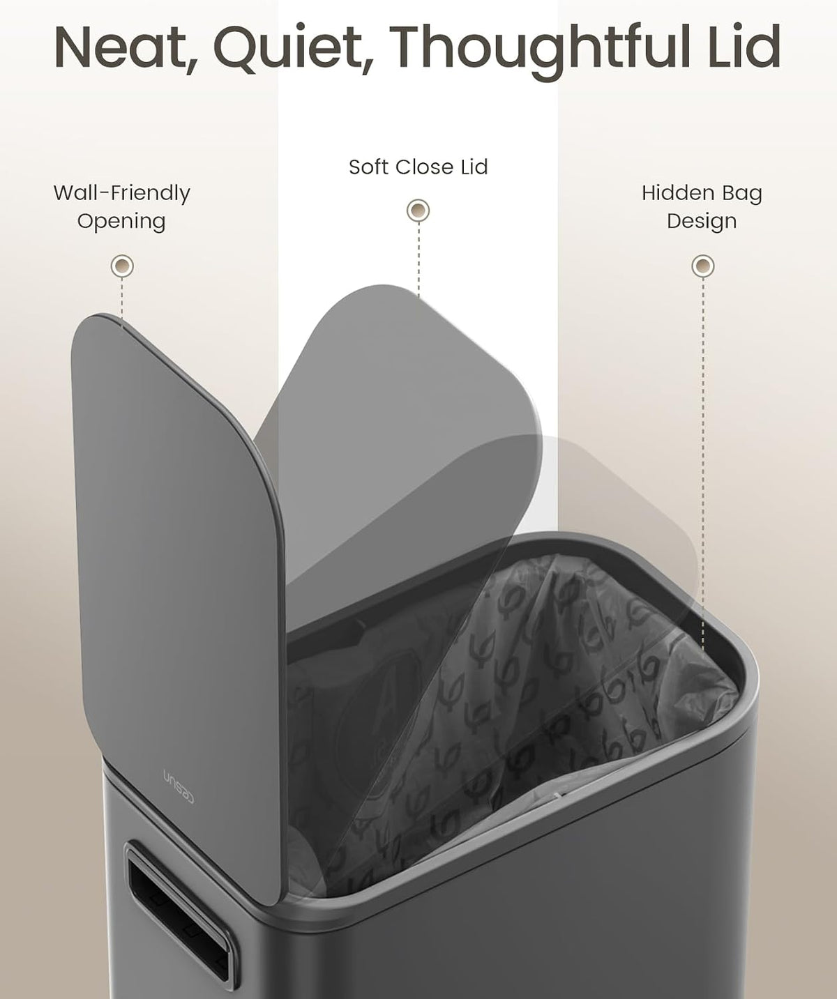 Cesun Small Bathroom Trash Can with Lid Soft Close & Pedal, 1.3 Gal, Gray