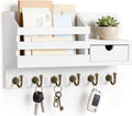 FifthQuarter Key and Mail Holder Wall Mount with Drawer and 6 Sturdy Hooks