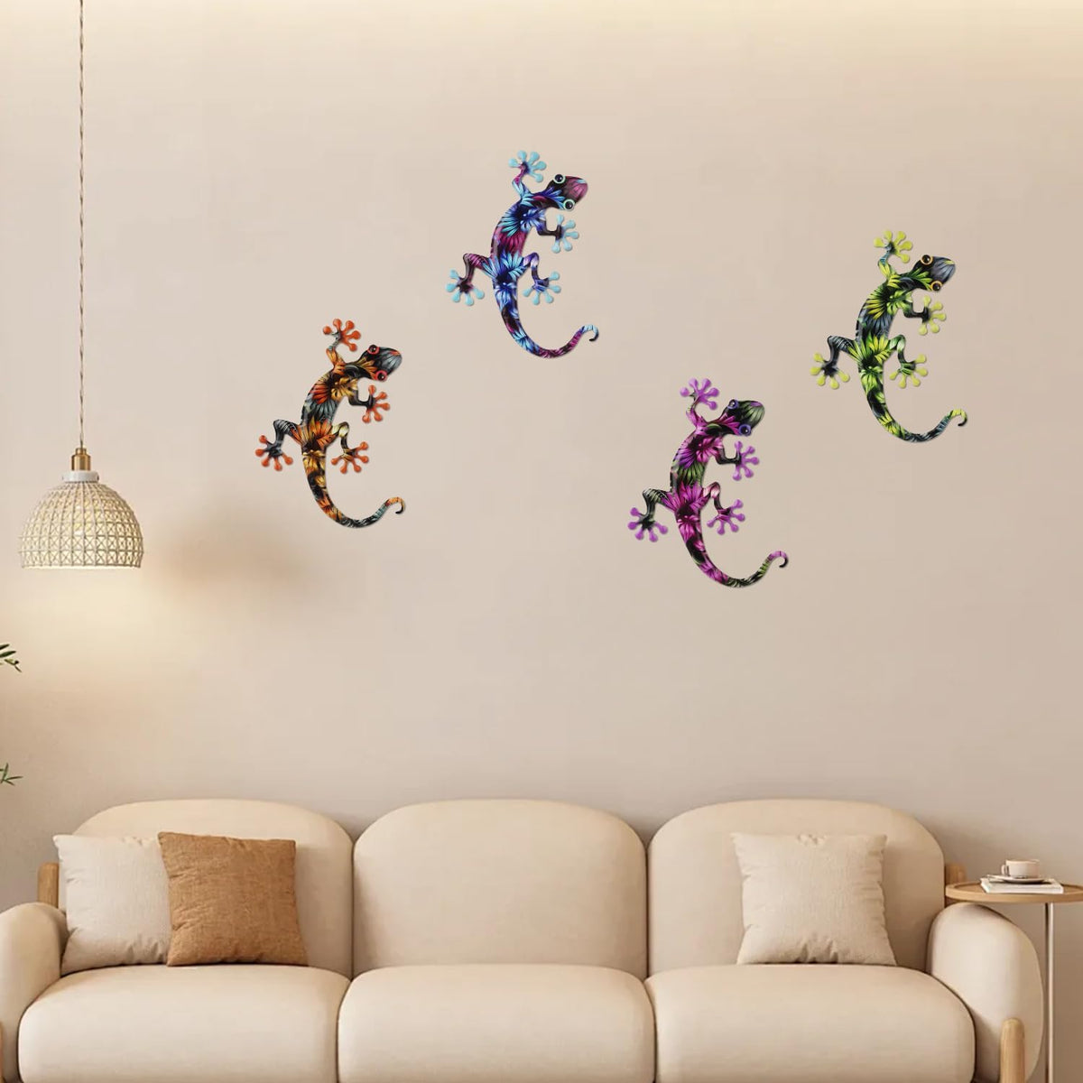 Junware 4 Pcs Metal Gecko Wall Art Outdoor Decor Metal Lizards Wall Decor Lizard 8.7 * 11.8 Inch Suitable for Hanging in Yard Garden Patio Fence Home, Idea Gifts for Mom Father Friends
