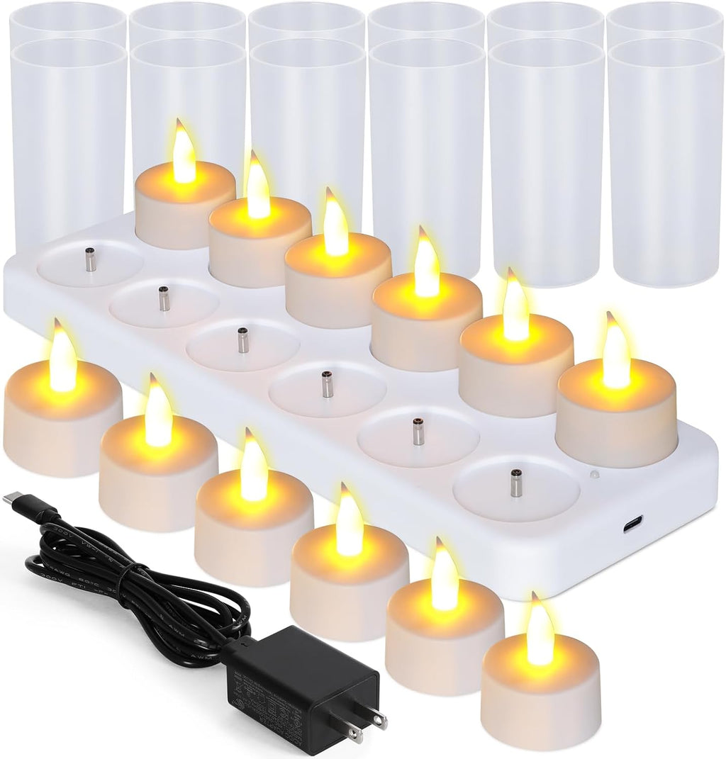 Esup Rechargeable Tea Lights Candles with Realistic Flame Effect for Decora