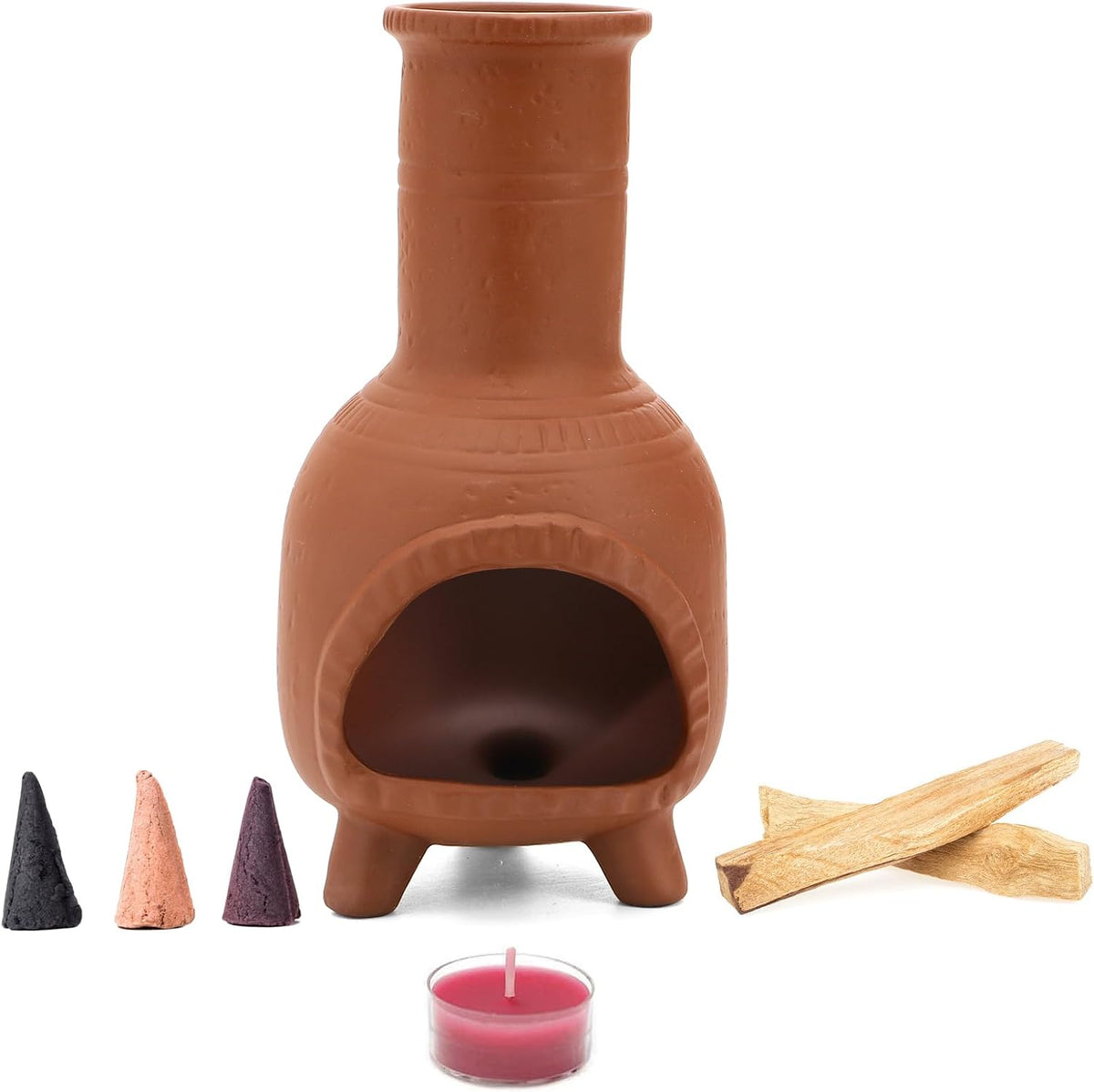 TOPZEA Handmade Terracotta Palo Santo Holder Burner, Mini Clay Chiminea Incense Cone Burner & Sage Smudge Pot Ash Catcher for Energy Cleansing, Boho Southwestern Decor, Meditation & Spiritual Gift