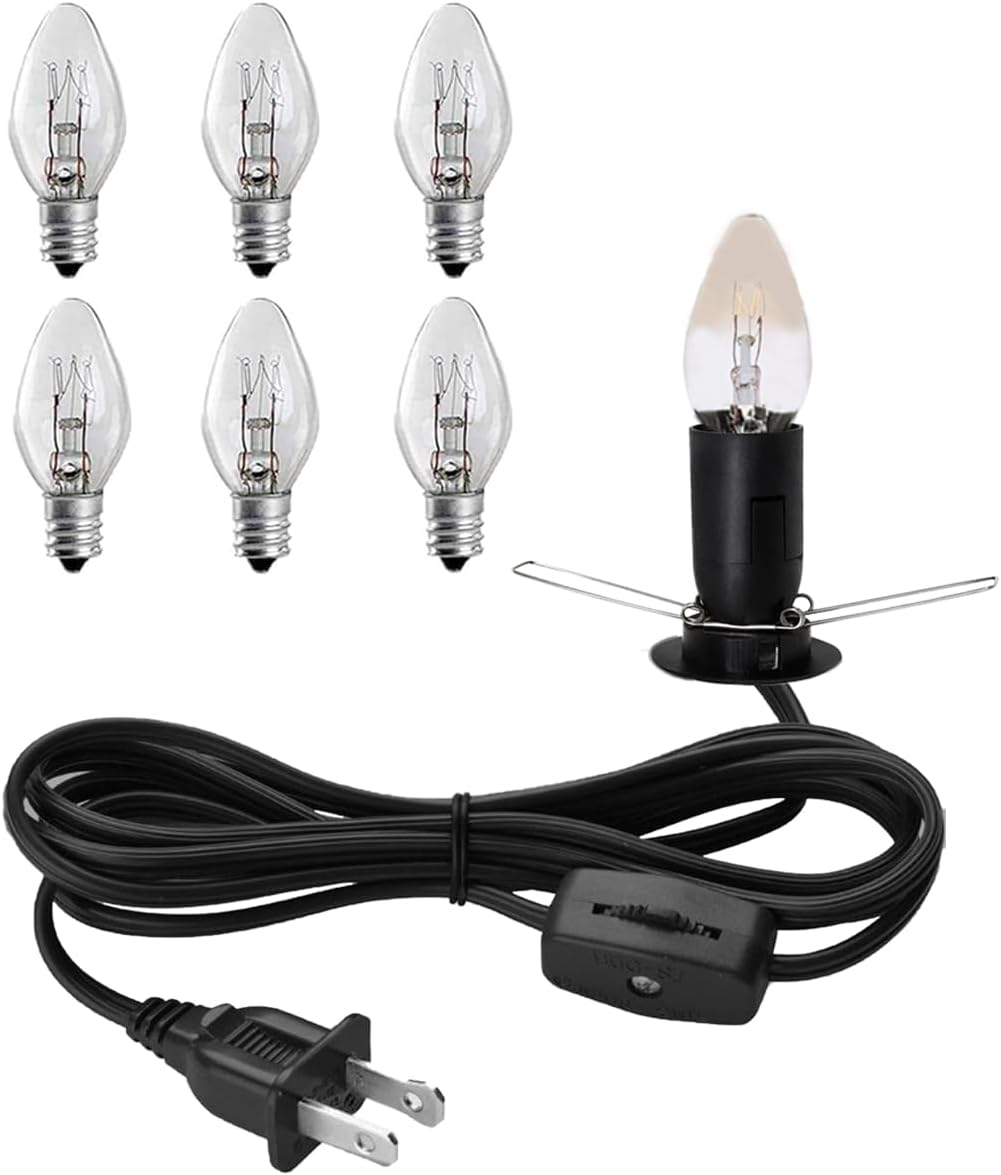 SCOMX Himalayan Salt Lamp Cord with Gear Switch，Original Replacement Cord with Base Assembly with E12 Socket，Christmas Light Bulb,Himalayan Salt Lampsand with 6 Free Bulbs for Salt Lamp (1P)
