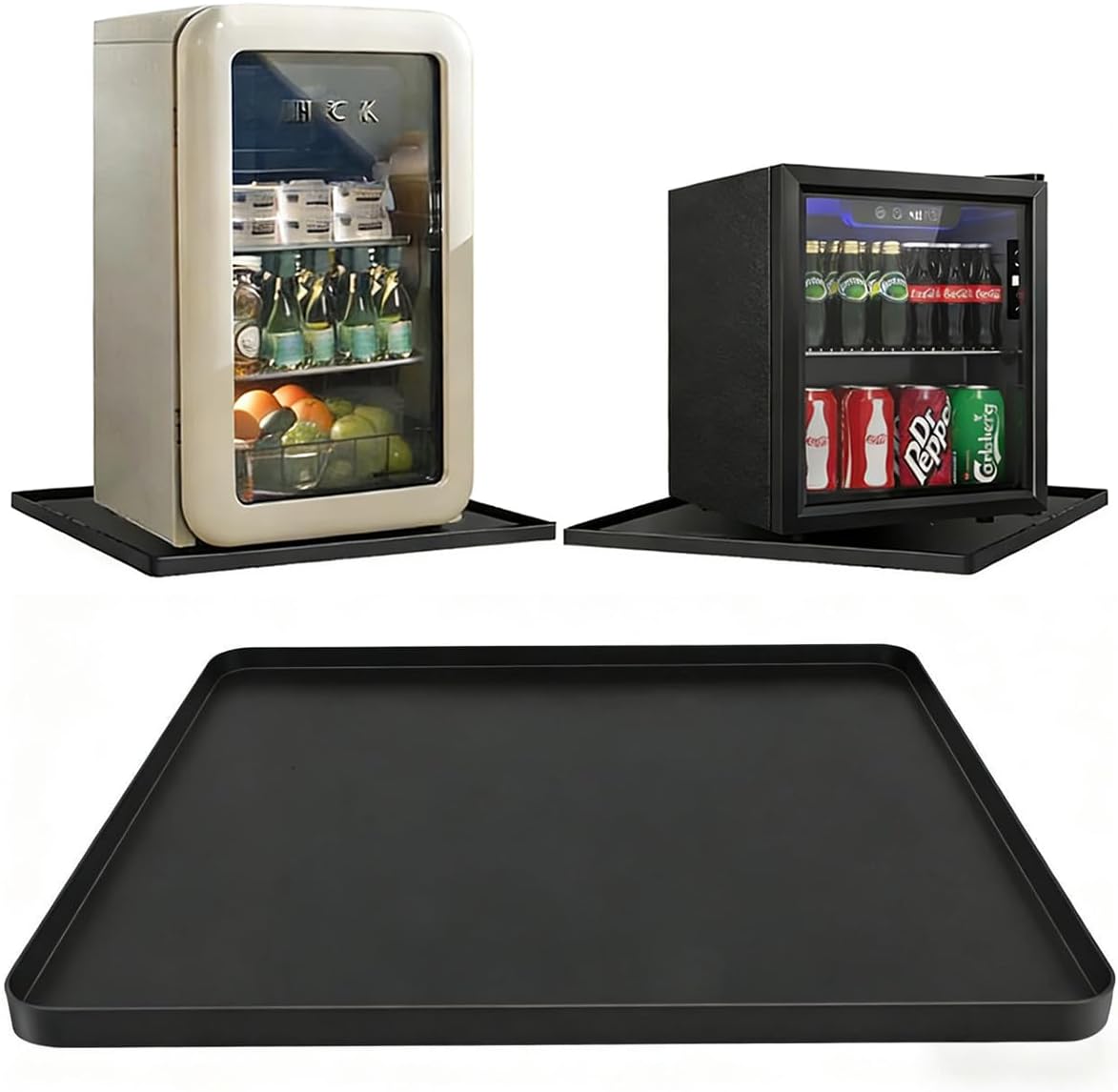 Mini Fridge Mat for Carpet Floor, Leak-Proof 24"X24"X0.6" Silicone Mini Fridge Drip Tray with High Raised Edges for Portable AC, Ice Maker, Washing Machines, Dryer