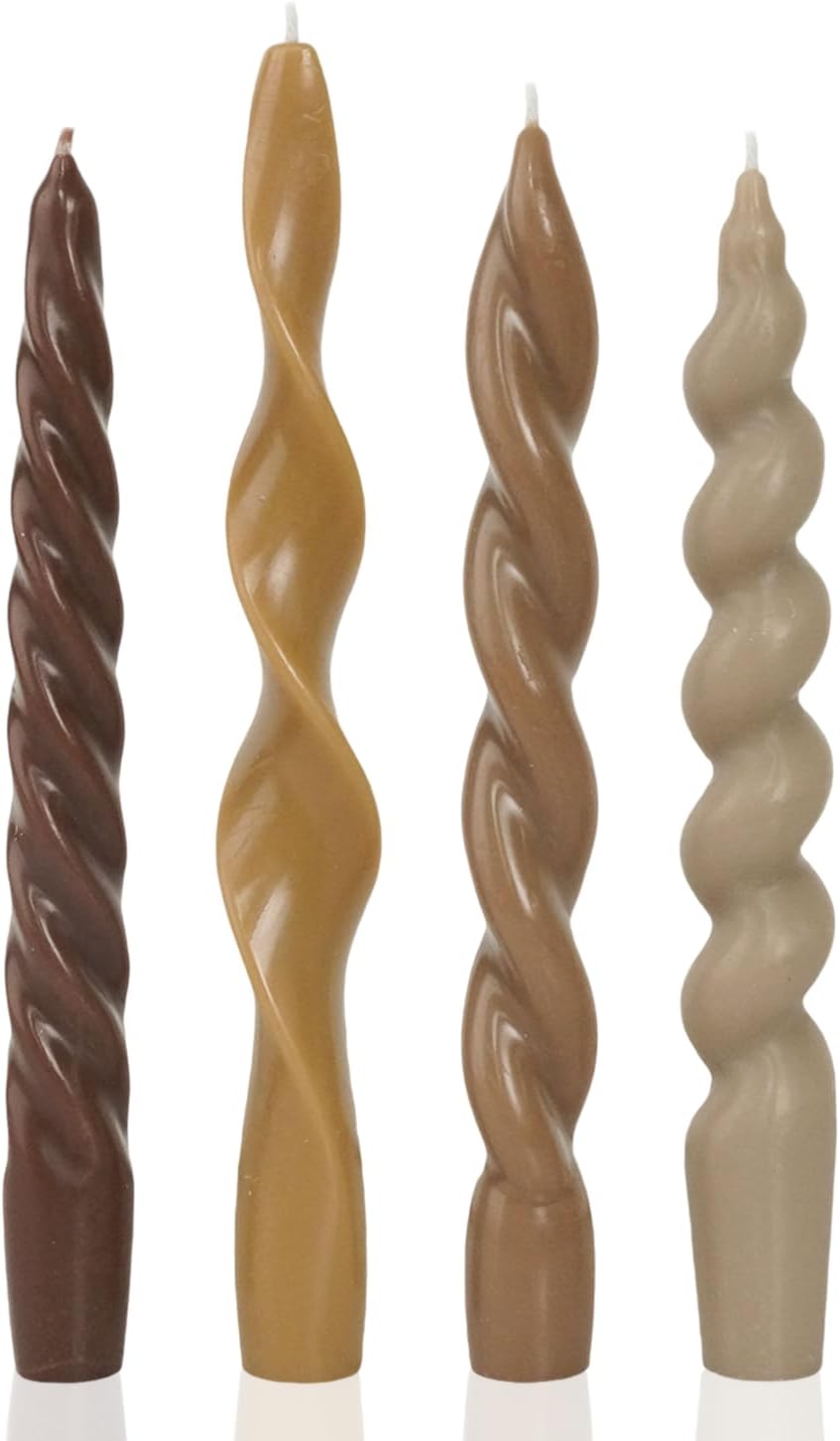 Spiral Taper Candles Brown Short Candle Sticks Unscented Smokeless Twisted Candlesticks for Fall Decor Holiday Dinner Party Christmas Decorations-7.5inch-4pack