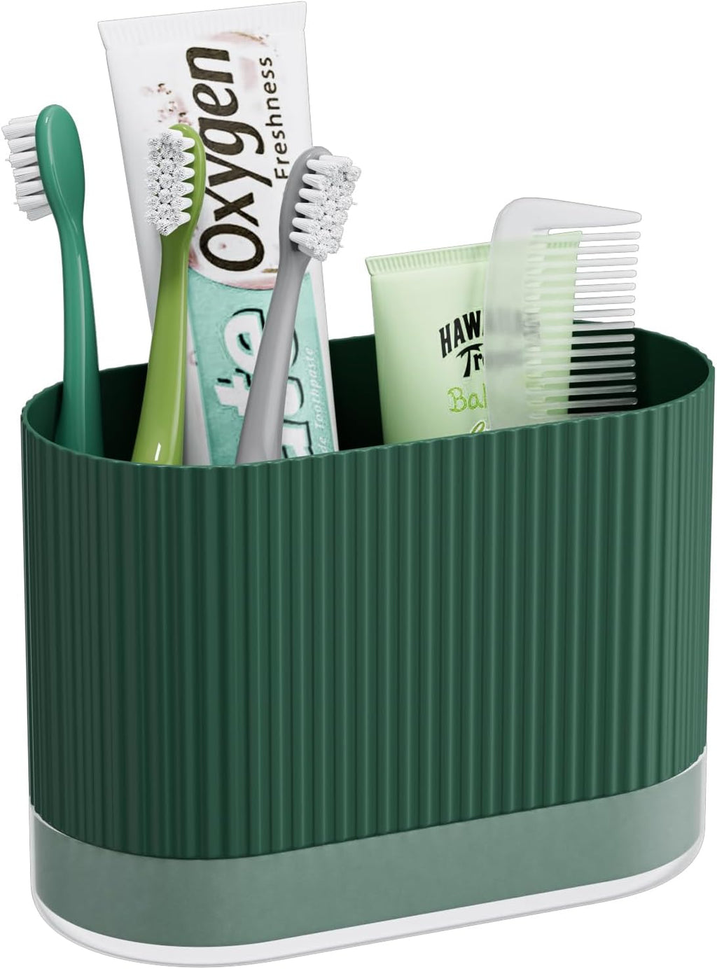 Large Green Kids Toothbrush Holder for Bathroom with Drainage Tray 2 Slots