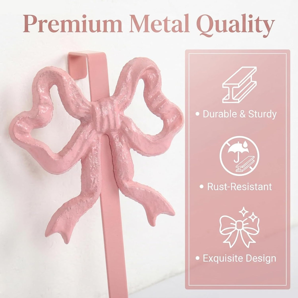 JarThenaAMCS 2Pcs Pink Bow Over The Door Hooks Metal Door Hanger Hooks Coquette Towel Coat Hangers for Home Kitchen Bedroom Bathroom Decor