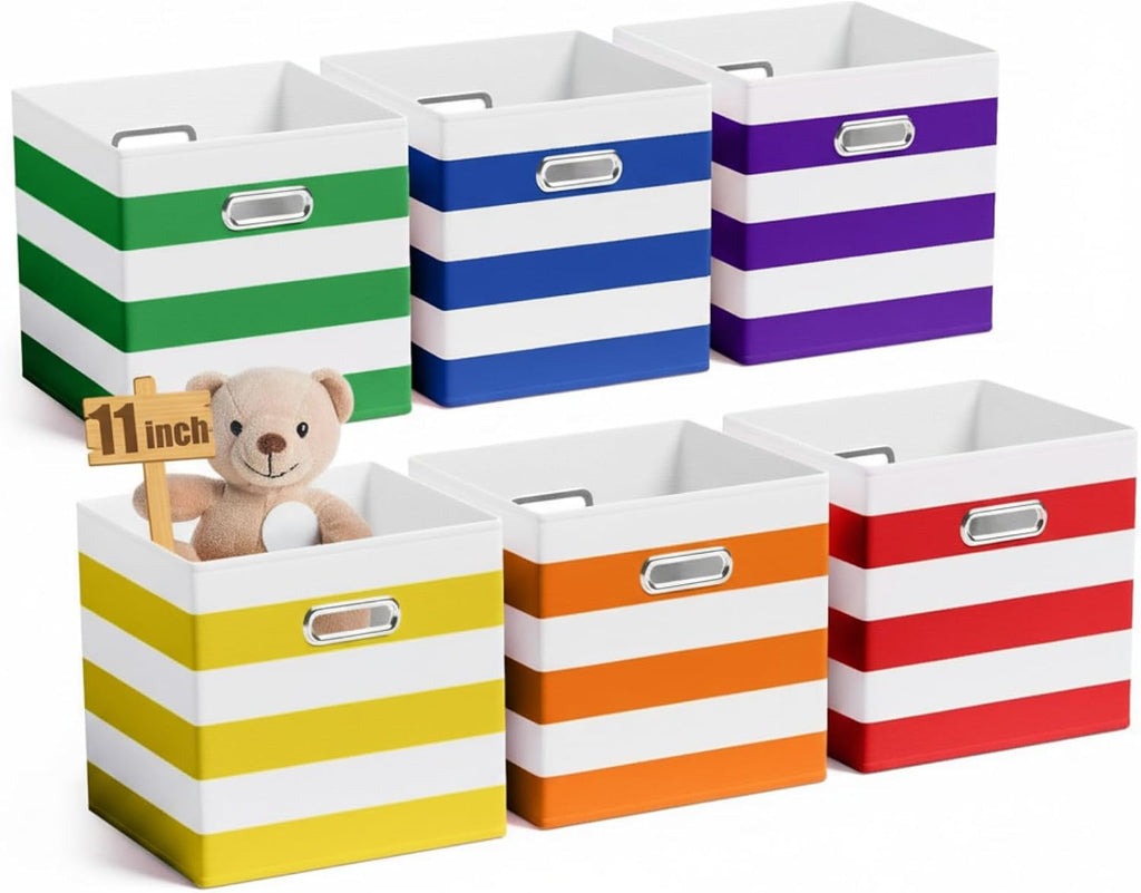 CroBlissful 11 Inch 6 Pcs Fabric Storage Cubes with Handle, Dark Color
