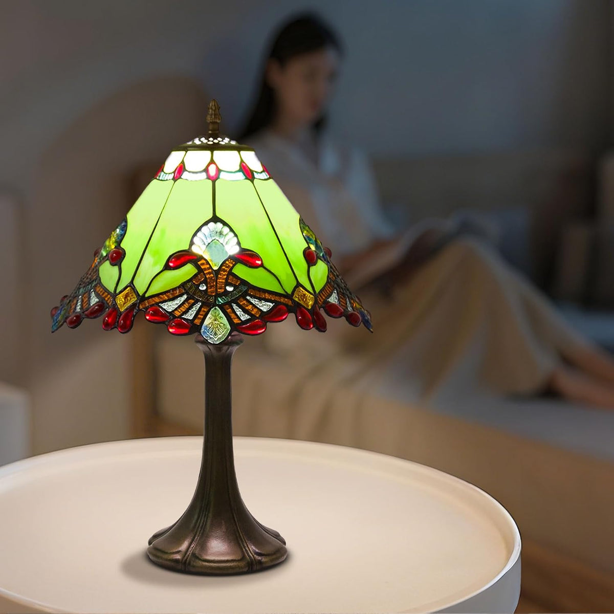 Tiffany Style Lamp,Green,Remote Brightness & Temp Control,12 Inch