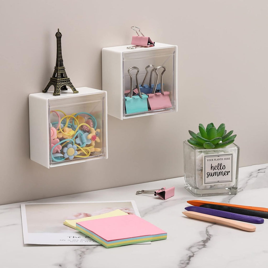 Tecbeauty 2PCS Cotton Pads Holder Dispenser, Wall Mounted Cotton Ball Organizers and Storage Box Rounds Jar Containers for Cotton Ball, Floss, Hairpin, Rubber Band, Clip（3.35in x1.8in x3.35in）