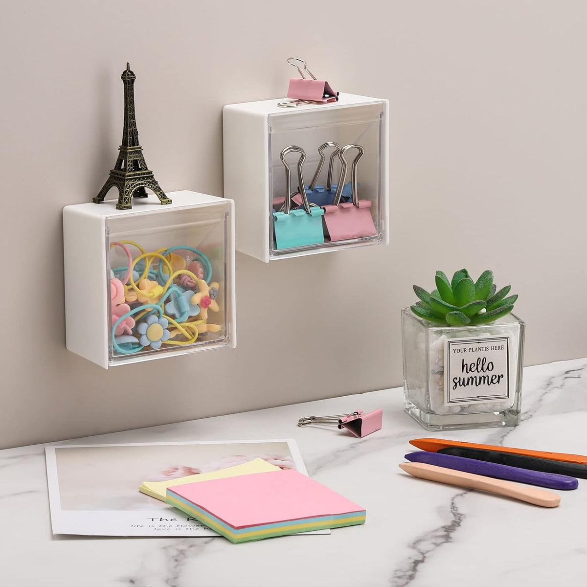 Tecbeauty 2PCS Cotton Pads Holder Dispenser, Wall Mounted Cotton Ball Organizers and Storage Box Rounds Jar Containers for Cotton Ball, Floss, Hairpin, Rubber Band, Clip（3.35in x1.8in x3.35in）