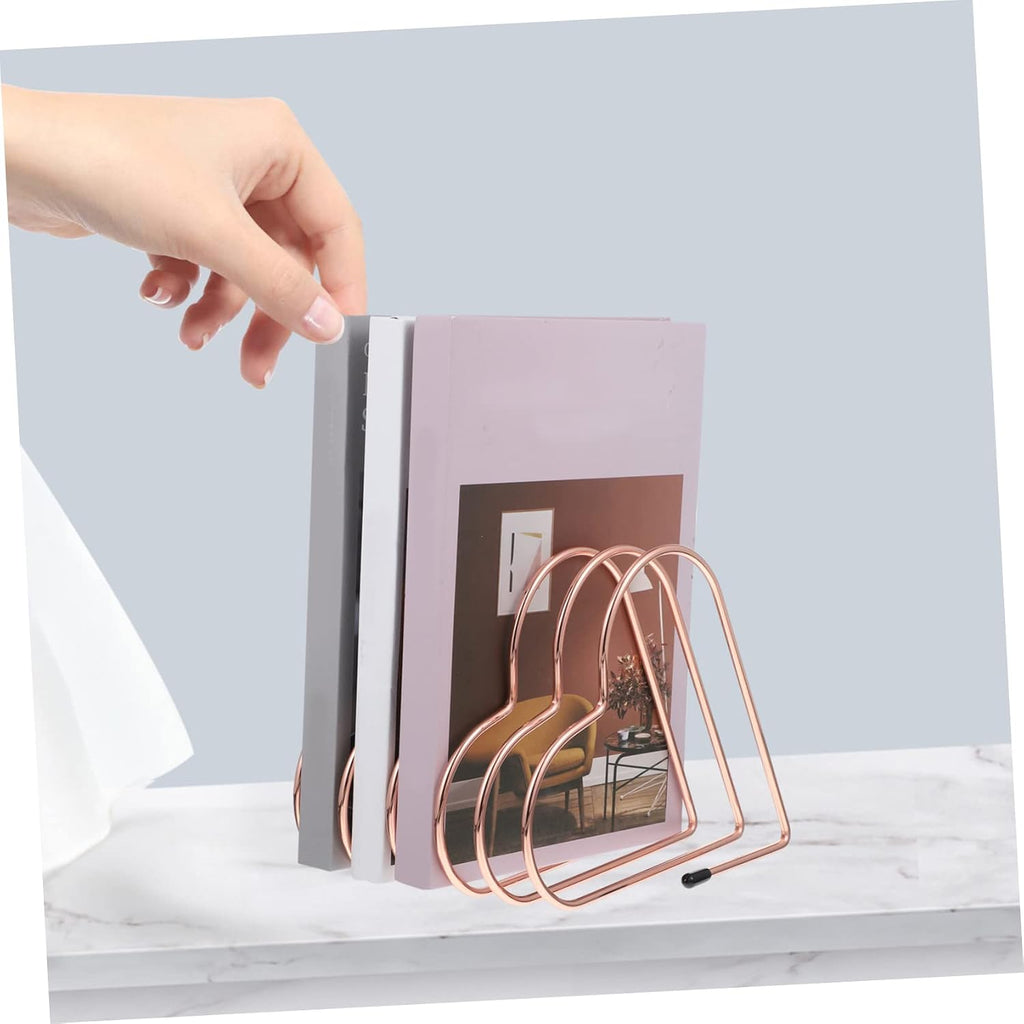 Ciieeo Bookend Book Shelves for Office Document Holder for Desk Heavy Duty Bookshelf Desktop Book Holder Metal Bookshelf Locker Decor Iron Rose Gold Household Book Holder Book Rack CD DVD