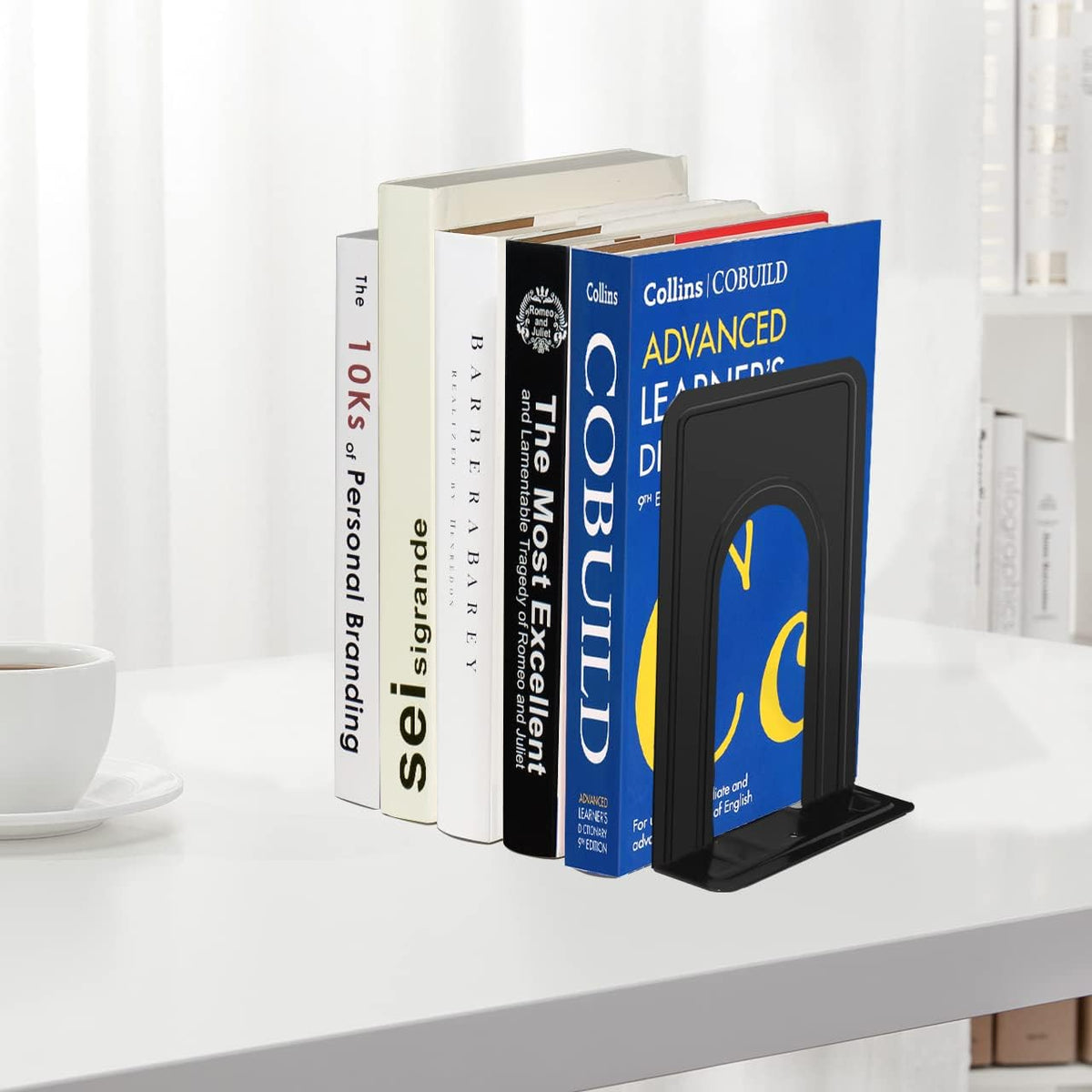 JIKIOU Book Ends, Non-Skid Metal Bookend Supports for Shelves 6 Pieces