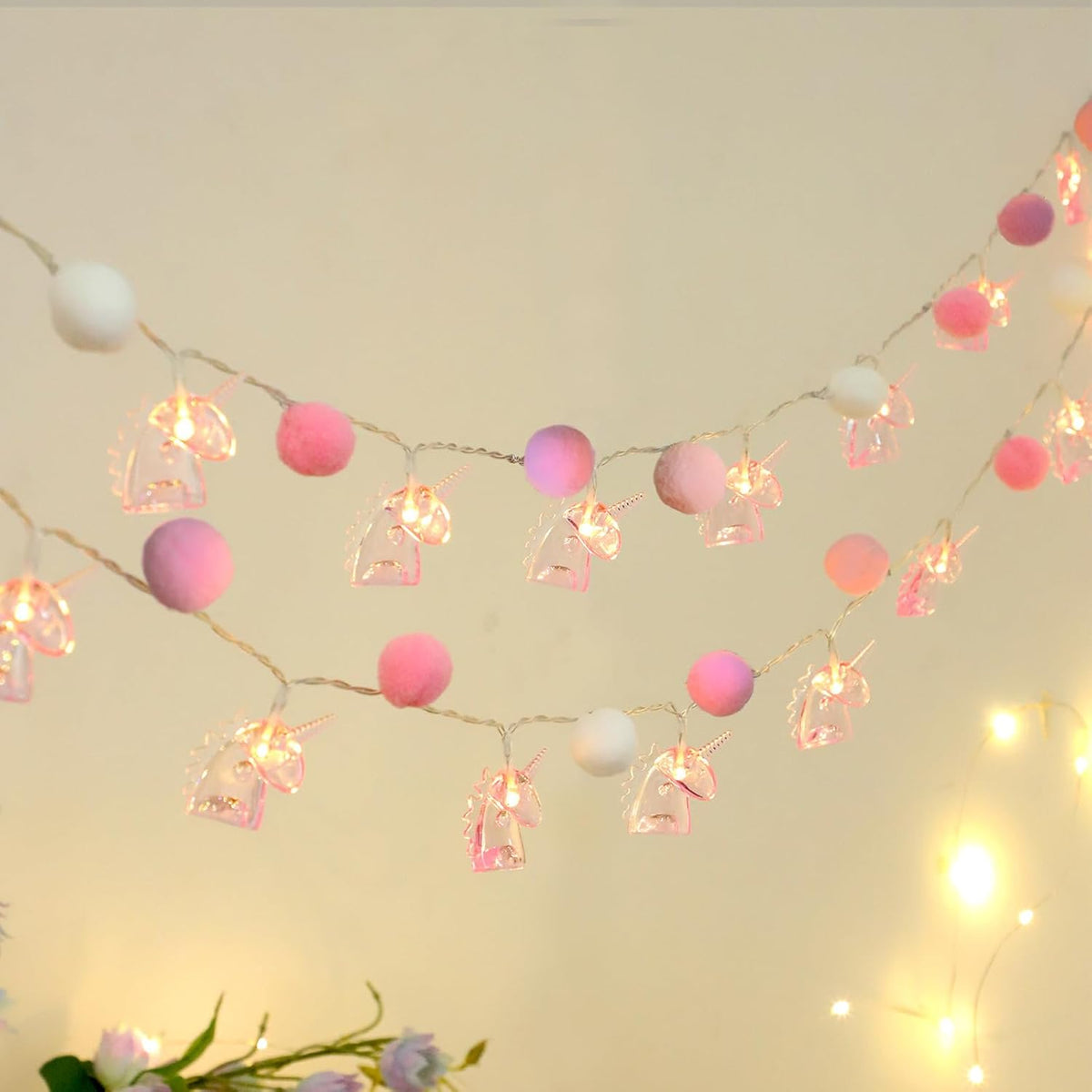 ChiRee Pom Poms String Lights with Unicorn Fairy Lights