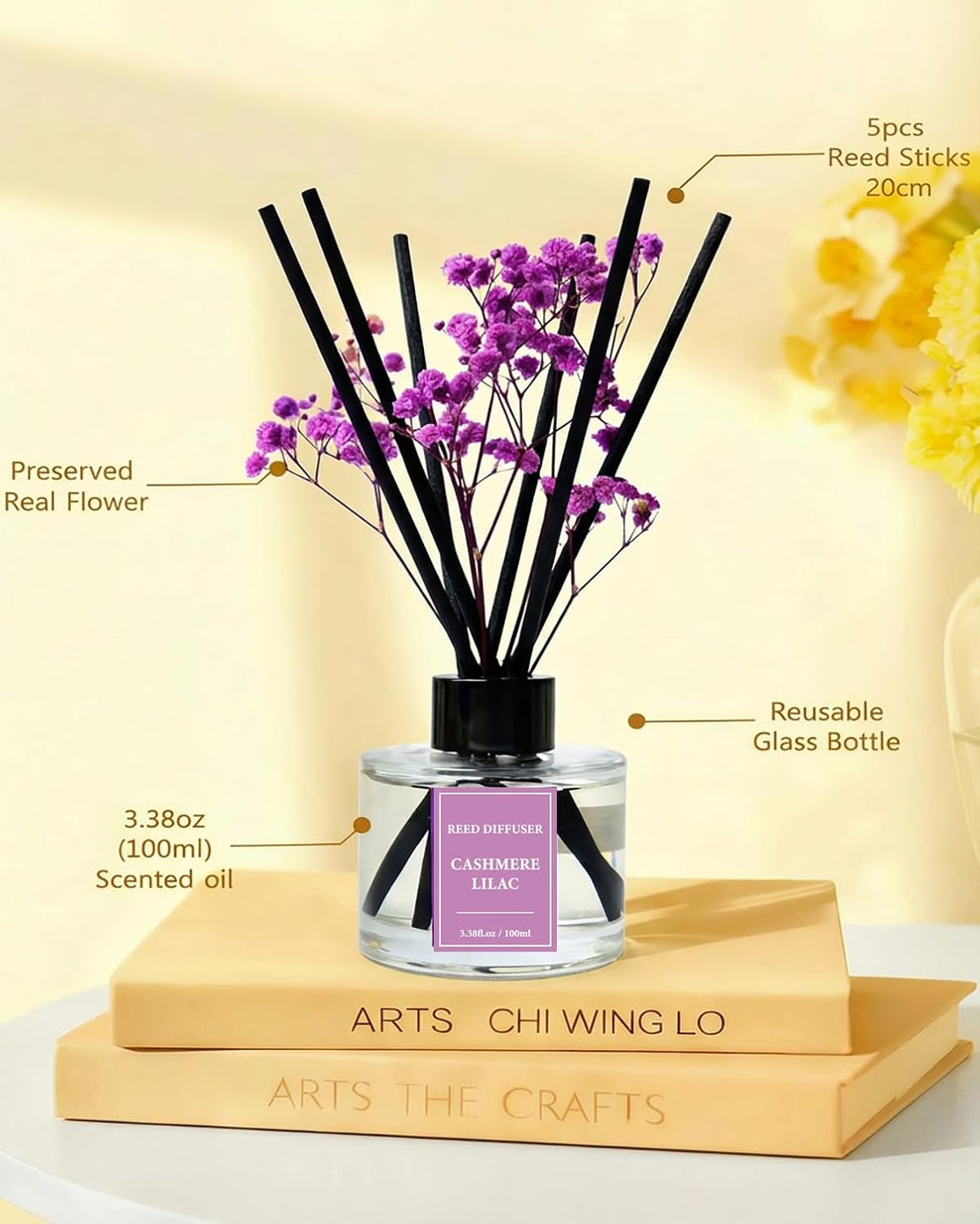 Reed Diffuser Set-Cashmere Lilac Scent 3.38 fl oz,Scent Long