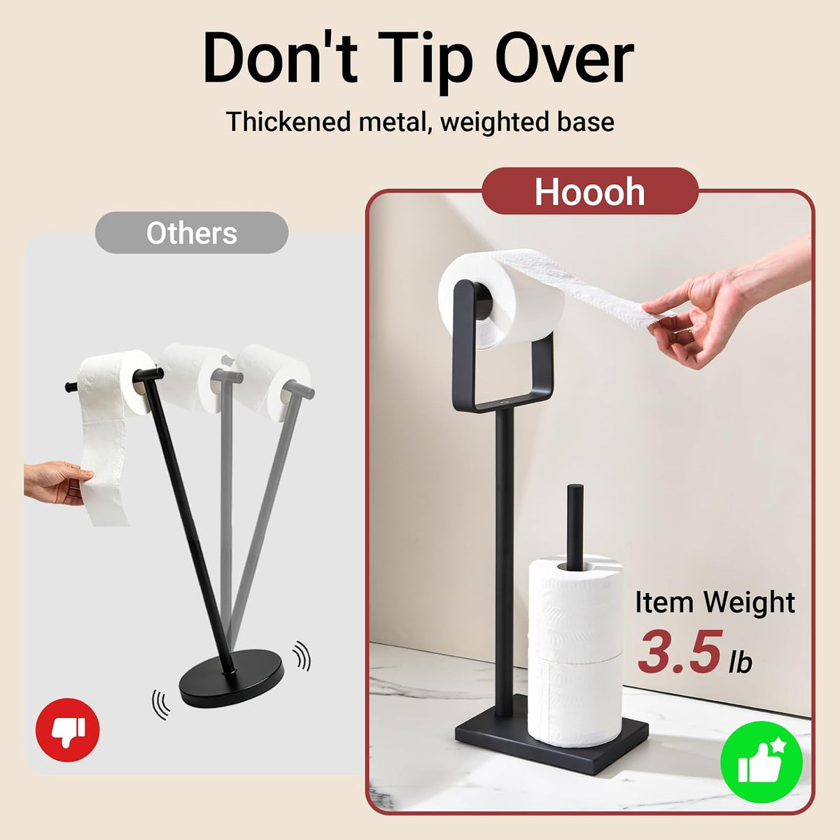 Hoooh Free Standing Toilet Paper Stand with Reserve Storage, Matte Black
