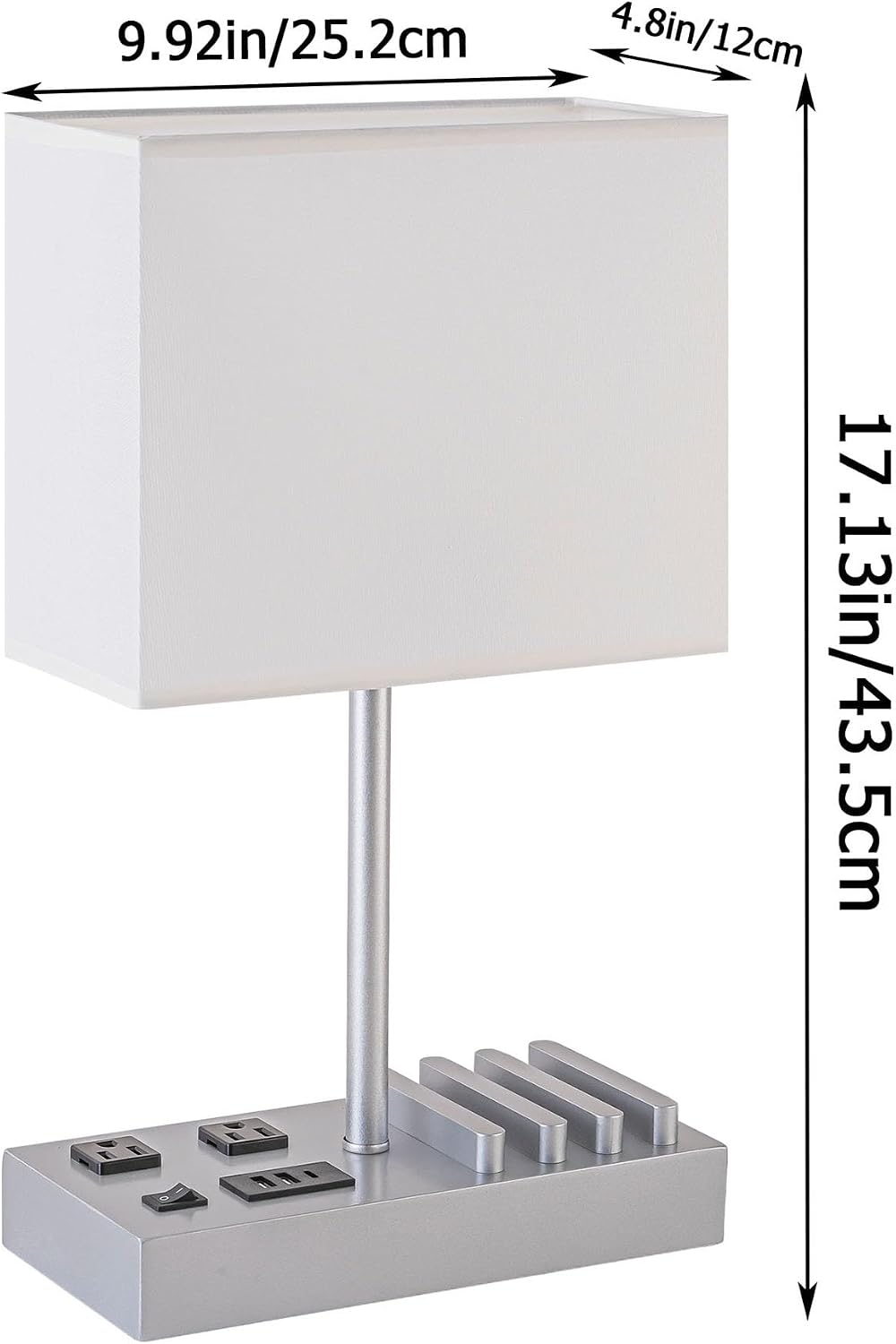Multi-Functional Table Lamp with 3 USB Charging Ports & 2 AC Outlet, Silver