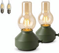 Vintage Rechargeable Cordless Table Lamp,Rotary Dimmable,Matte Green,2-Pack
