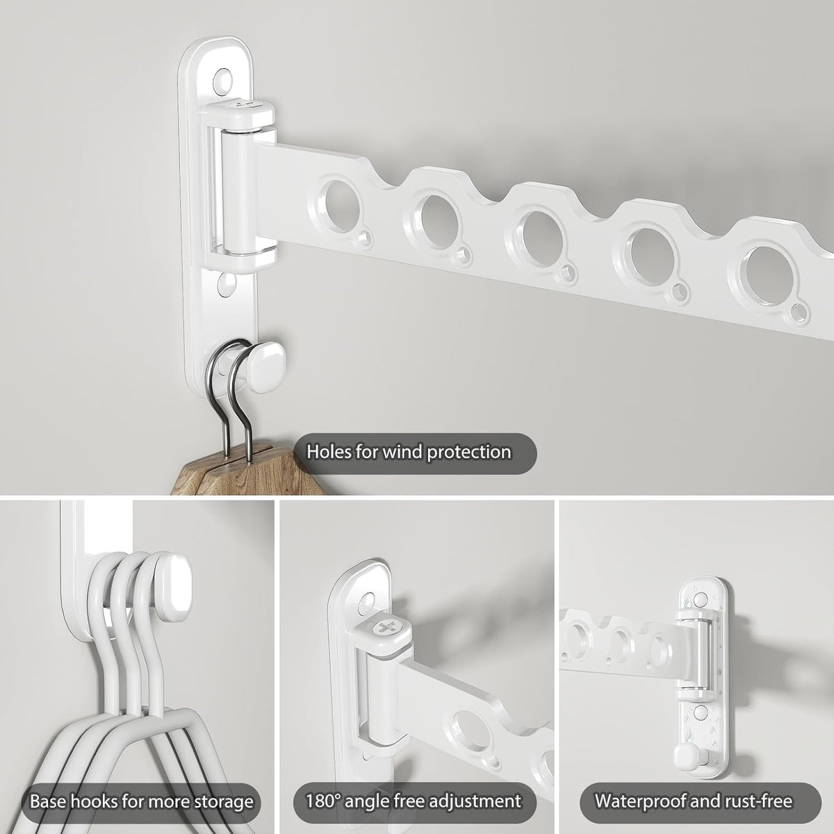 Wall Mounted Clothes Hanger Rack Foldable for Laundry Drying Rack White
