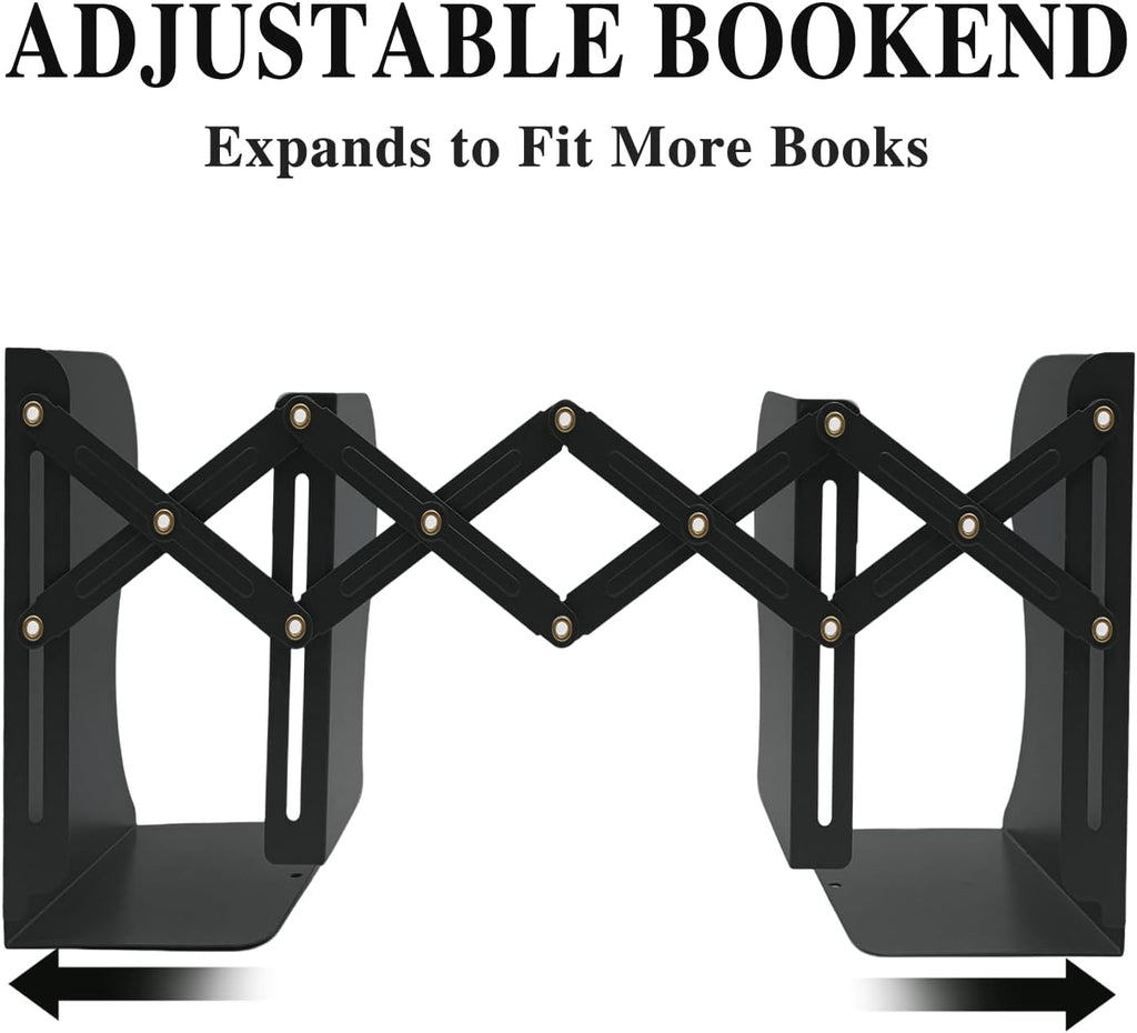 Ysenchan Heavy-Duty Adjustable Metal Bookends - Non-Slip Bookshelf Organizer for Desks, Decorative Book Holder for Magazines & Heavy Books