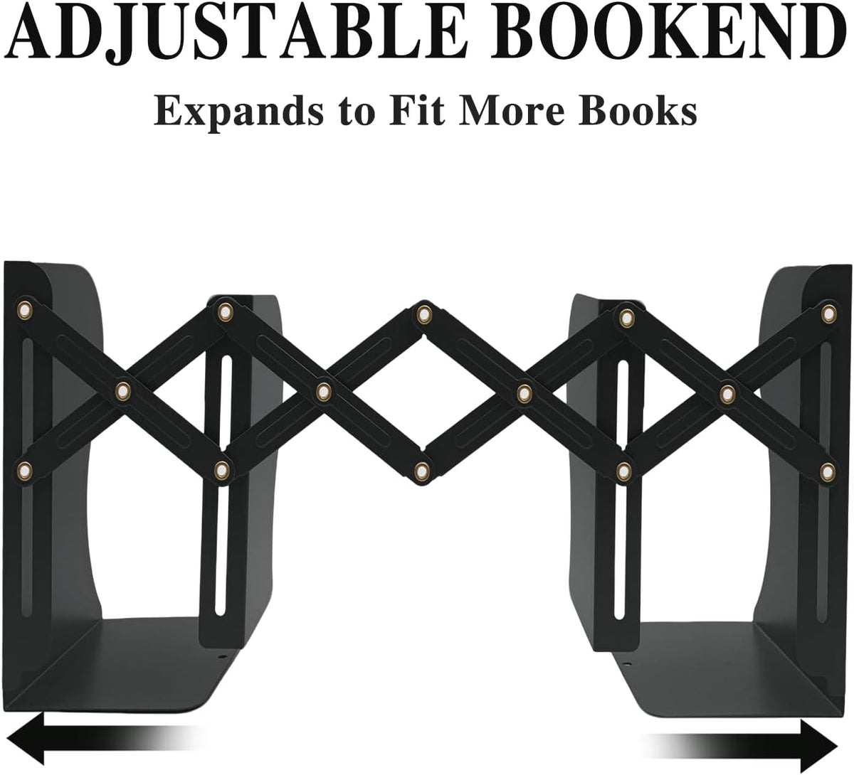 Ysenchan Heavy-Duty Adjustable Metal Bookends - Non-Slip Bookshelf Organizer for Desks, Decorative Book Holder for Magazines & Heavy Books