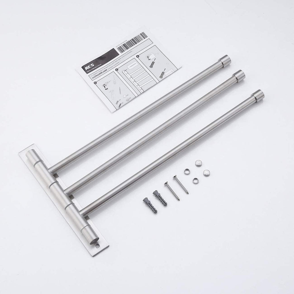 KES Bathroom Towel Bar, 13.8 Inch Swing Arm, Wall Mount, Swing Out 3-Arm