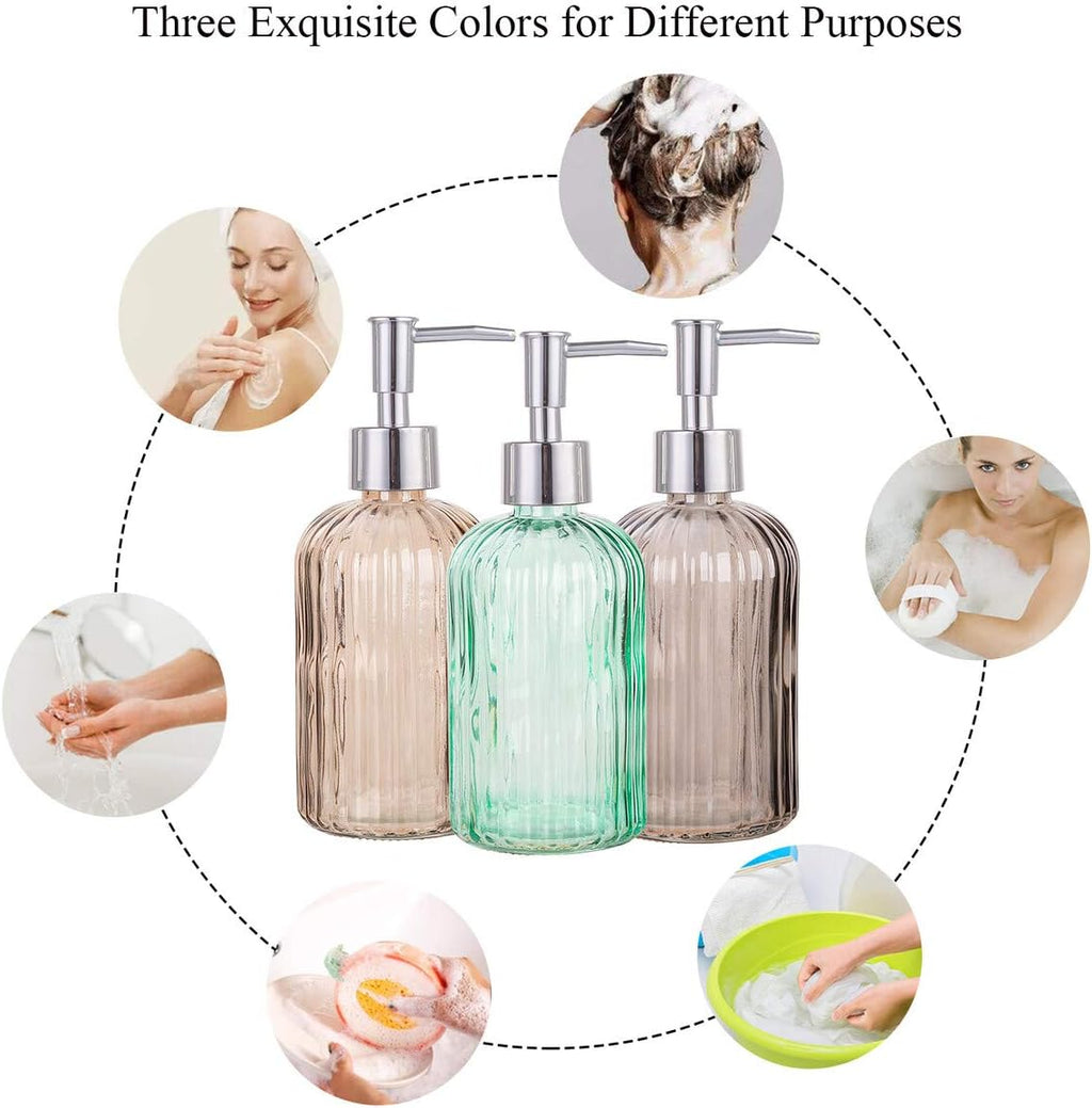 Bathroom Accessories Set, 15oz Glass Soap Dispenser Bottle for Bath Decor, 3 Pack Set