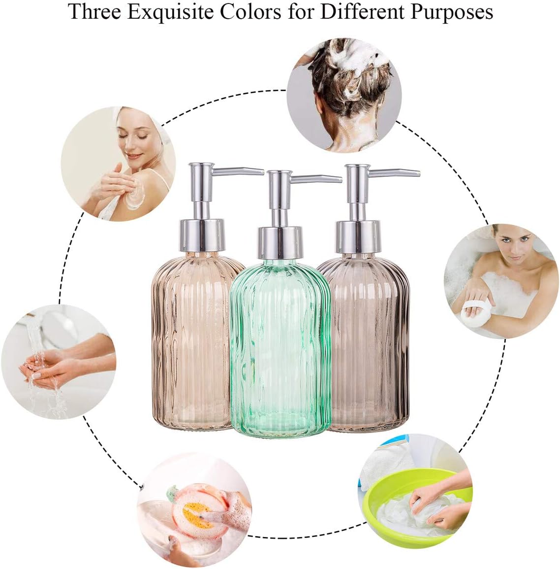 Bathroom Accessories Set, 15oz Glass Soap Dispenser Bottle for Bath Decor, 3 Pack Set
