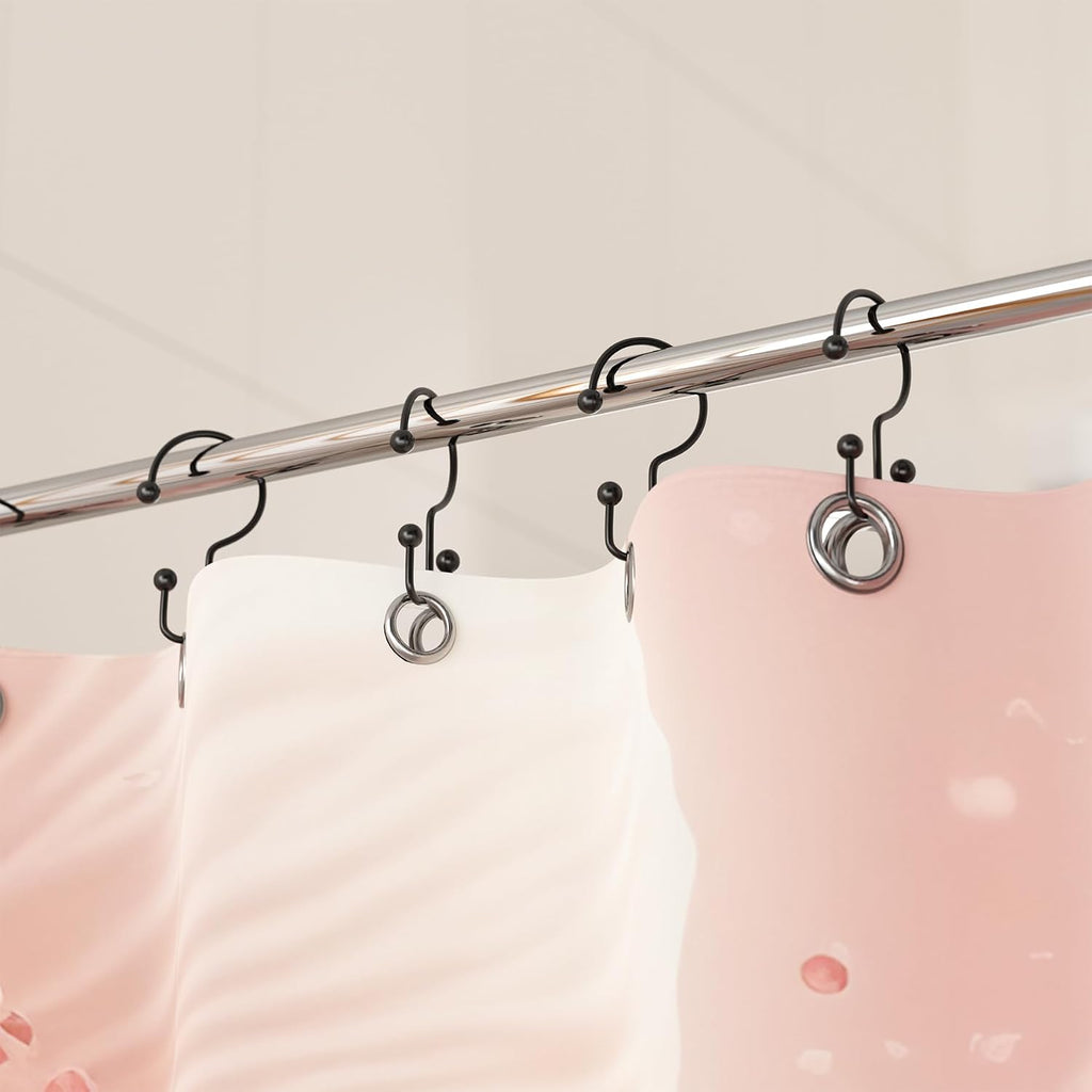 Titanker Shower Curtain Hooks Rings, Rust Resistant Metal Minimalist Simple Double Glide Shower Hooks Rings for Bathroom Shower Rods Curtains, Set of 12 Hooks - Black