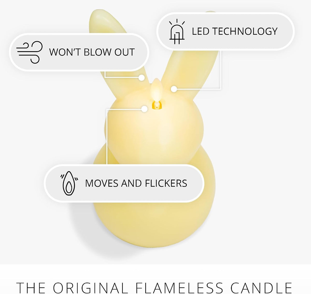 Luminara Easter Bunny Candle- Lemon Chiffon 4.5" x 4.5" x 8.5"- Flameless Real-Flame Holiday-Inspired Decor- AA Batteries- Flickering LED Flame