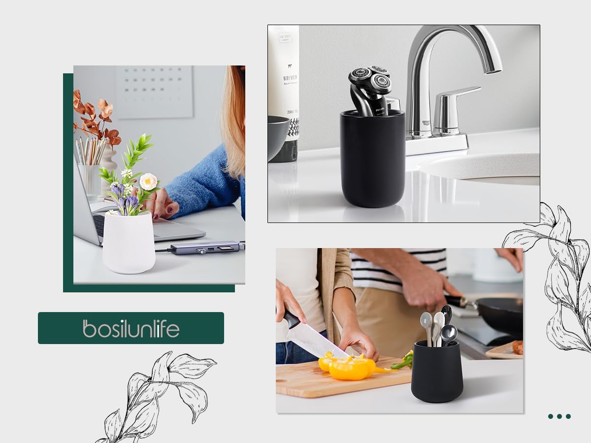 BosilunLife Ceramic Toothbrush Holder (Black, Cylinder)