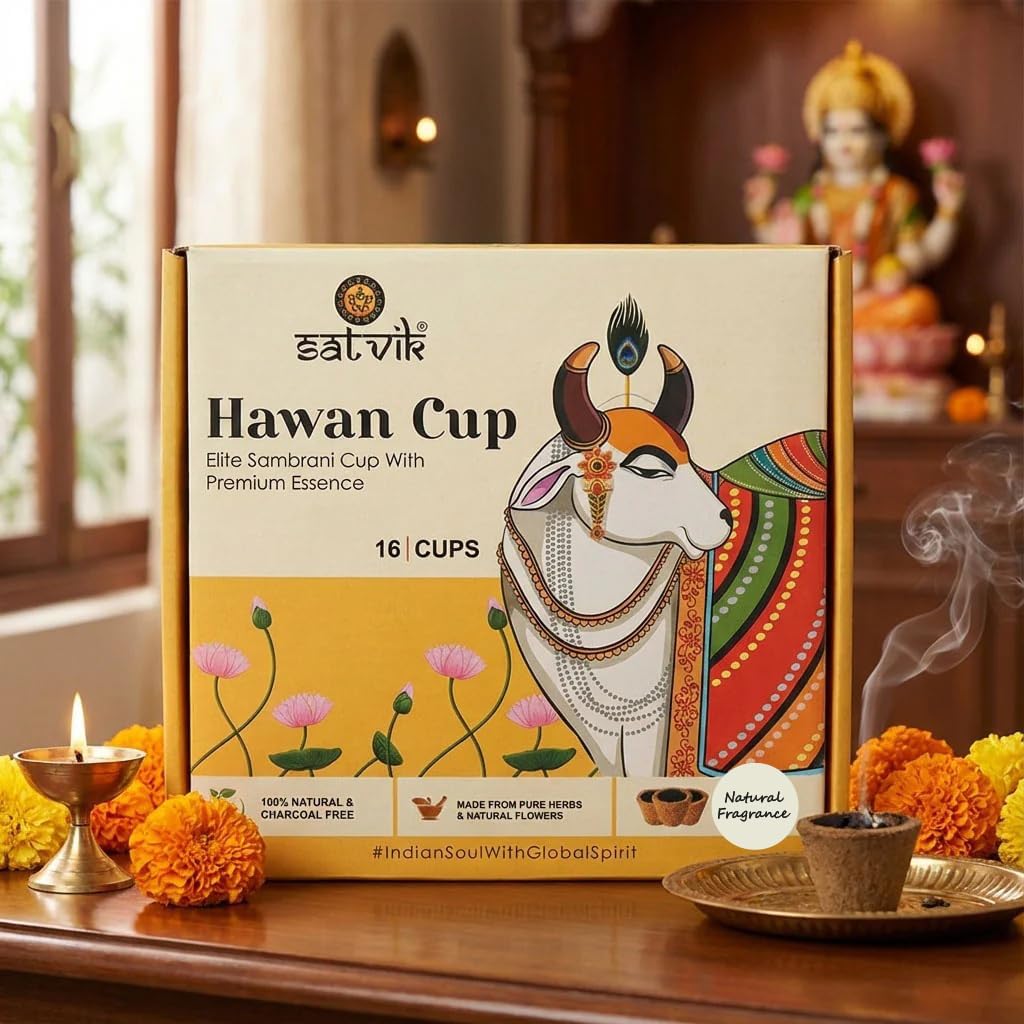 SATVIK Sambrani Cups, Charcoal Free Hawan Cups Made from Natural Herbs, Flowers, Loban & Guggle Incense for Dhuni, Home Cleansing, Yoga, Meditation & Aromatherapy (Pack of 1 (16 Cups))
