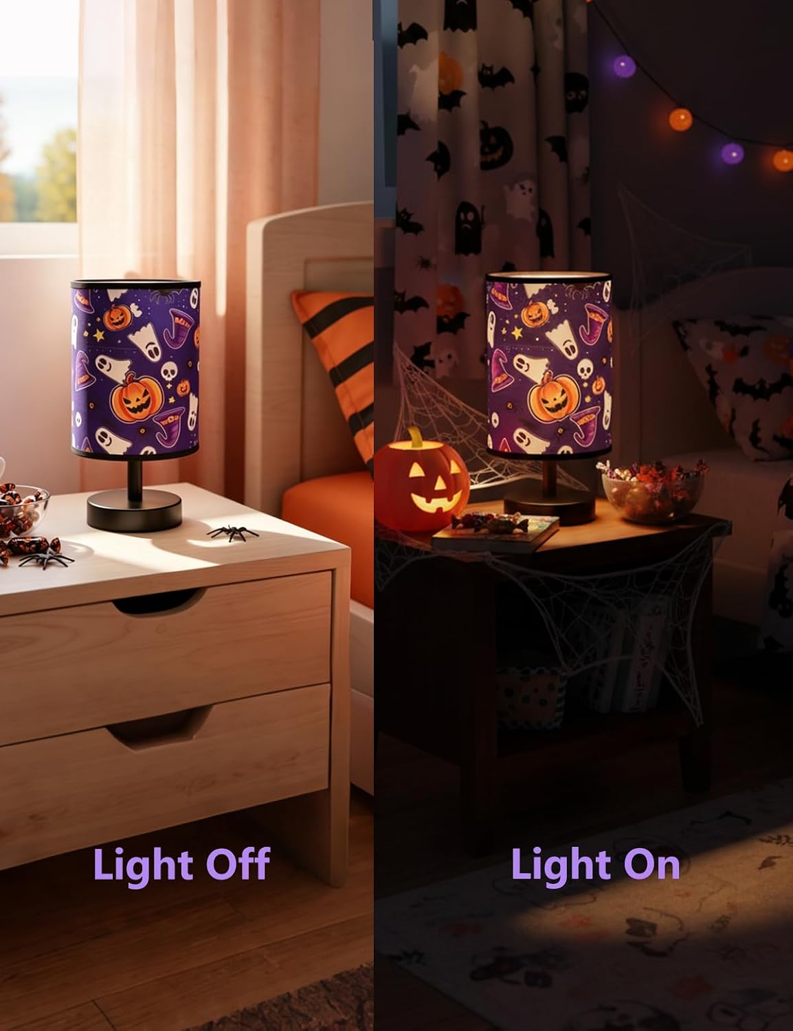 Halloween Pumpkin Witch Table Lamp 3 Color LED US Plug Night Light Decor