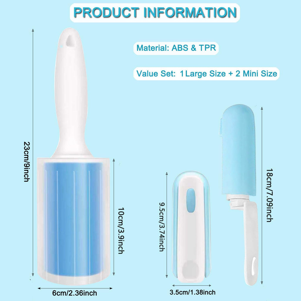 Reusable Washable Lint Roller 3 Pack, Sticky Gel Lint Rollers, Cat Dog Pet Hair Lint Remver Cleaner for Clothes, Carpet, Travel, 1 Large Roller with Dust Cover and 2 Mini Portable Small Lint Brush