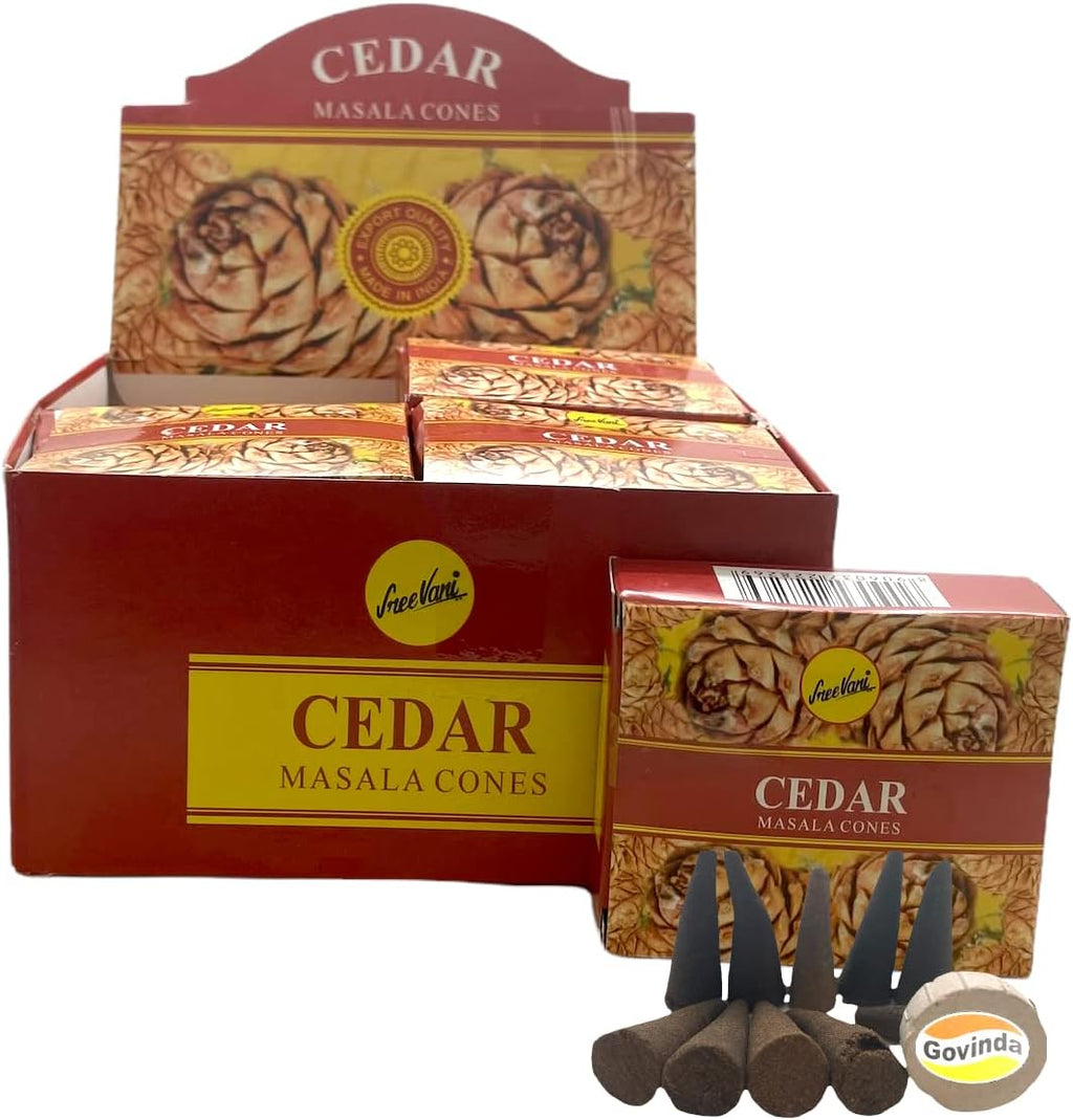 Sreevani Natural Masala Incense Cones and Holder Bundle, 120 Cones Total, Cedar