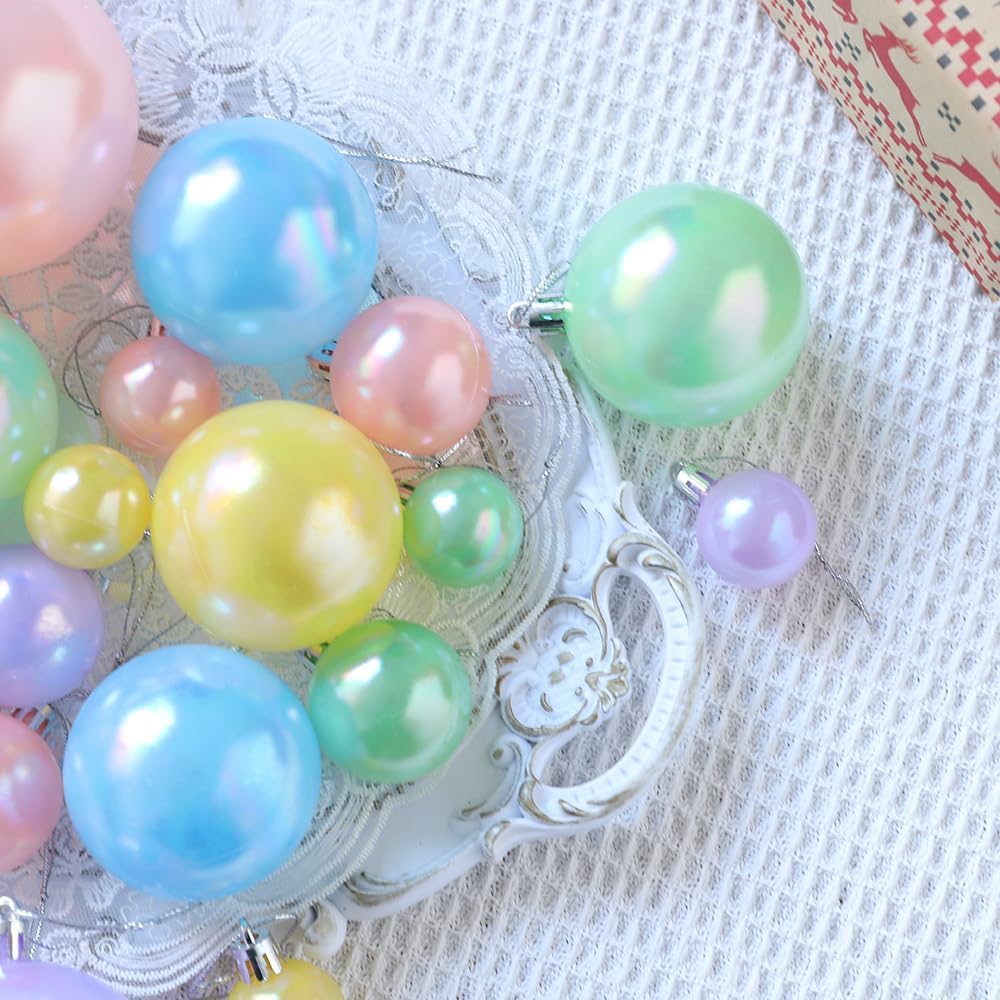 45 Pcs Pastel Christmas Ball Ornaments Decorations Set,Macaron Color Hanging Ornaments Balls Set,Pearl Christmas Tree Pendants Ball Xmas Tree Decoration