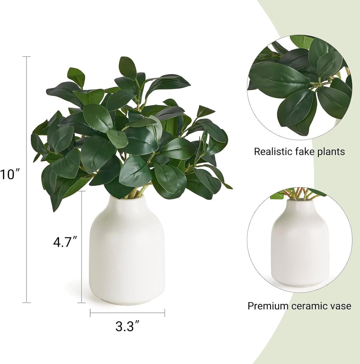 Dahey Fake Plants in Small White Vase for Table Decor Faux Plant Indoor