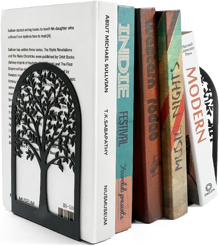 Tree of Life Heavy Duty Black Metal Bookends Office Decor Shelf Organizer