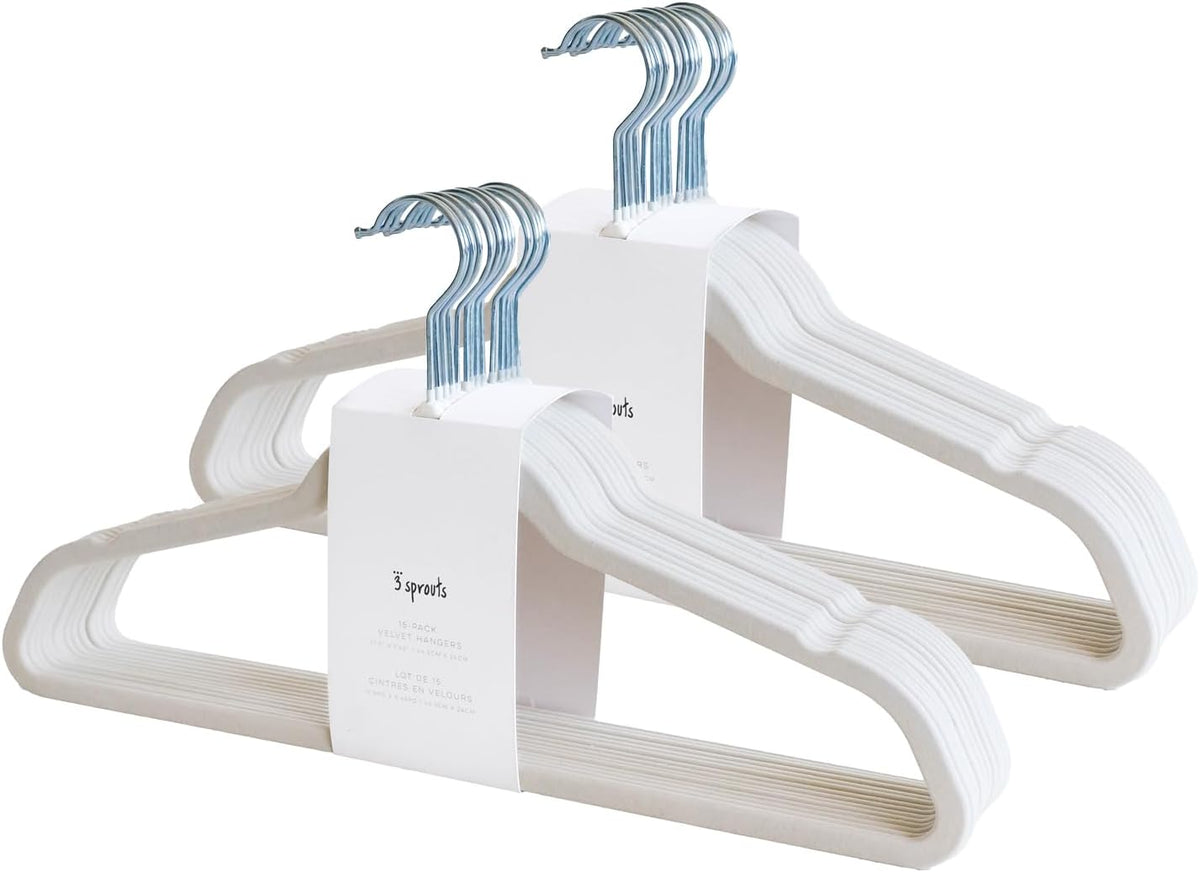 3 Sprouts Adult Velvet Hangers, Non Slip Felt Hanger Set, Cream, 30 Pack