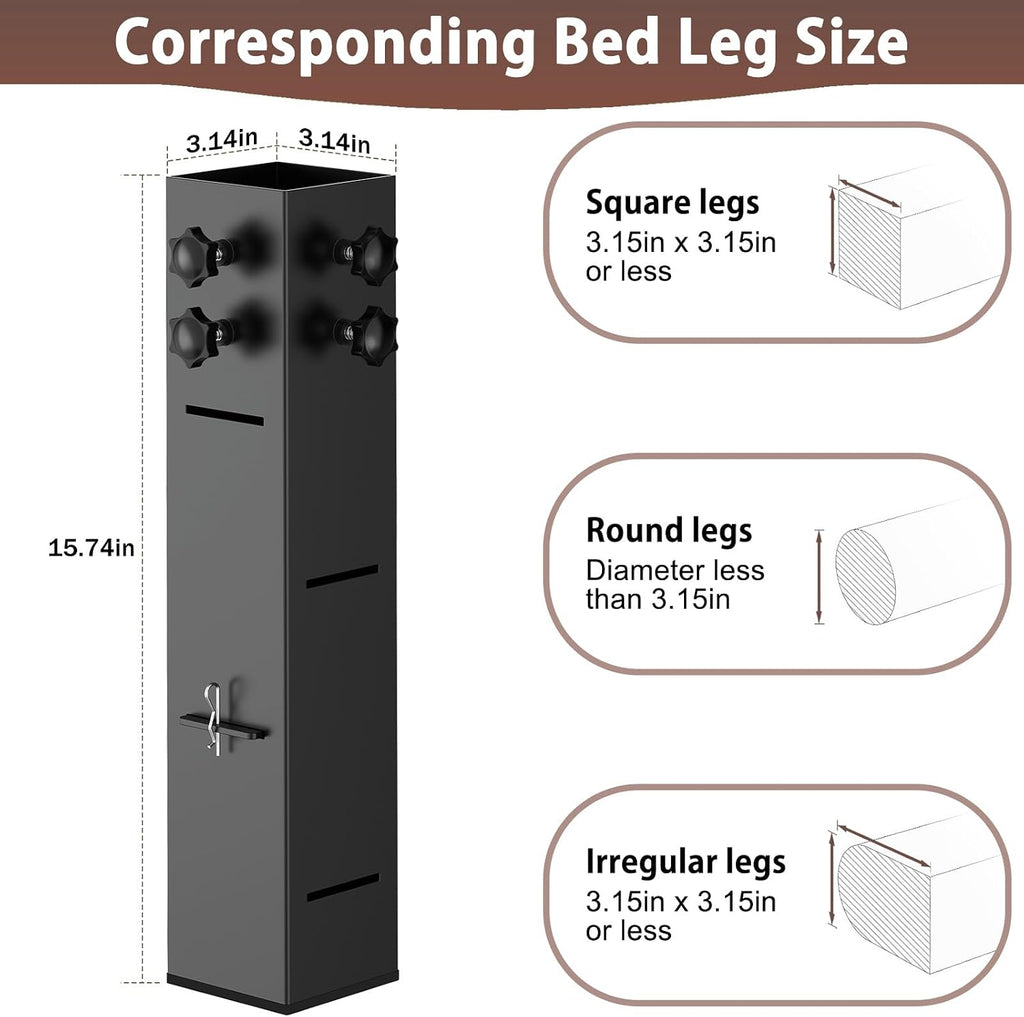 2025 Up-Grade College Dorm Bed Risers 3.15" Diameter Carbon Steel Metal Bed Riser Square Tall Bed Riser for Wooden Bed Frame Table Adjustable Height 3.2", 5.1", 8.1" or 11.2",to 10,000 lbs