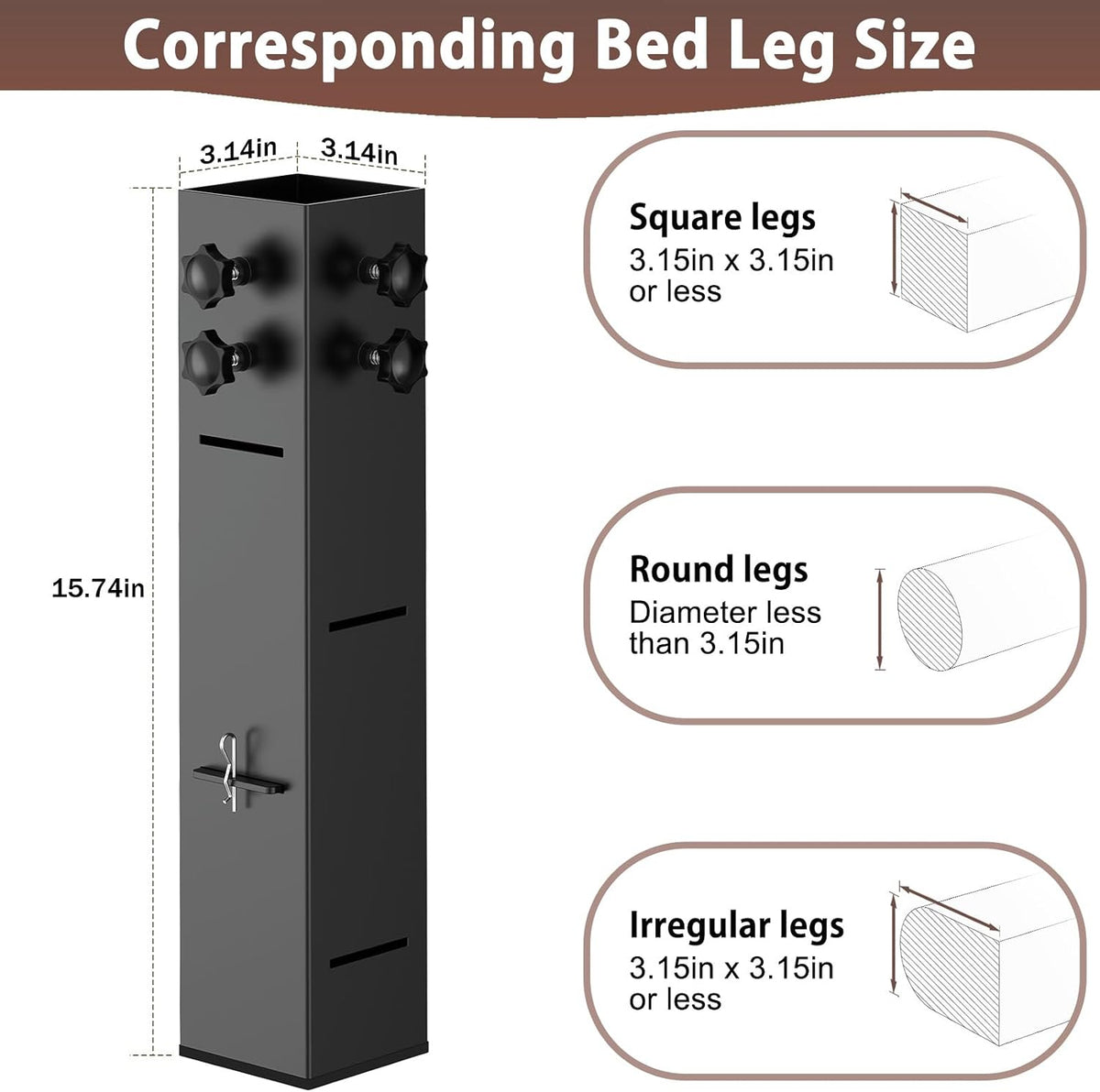 2025 Up-Grade College Dorm Bed Risers 3.15" Diameter Carbon Steel Metal Bed Riser Square Tall Bed Riser for Wooden Bed Frame Table Adjustable Height 3.2", 5.1", 8.1" or 11.2",to 10,000 lbs